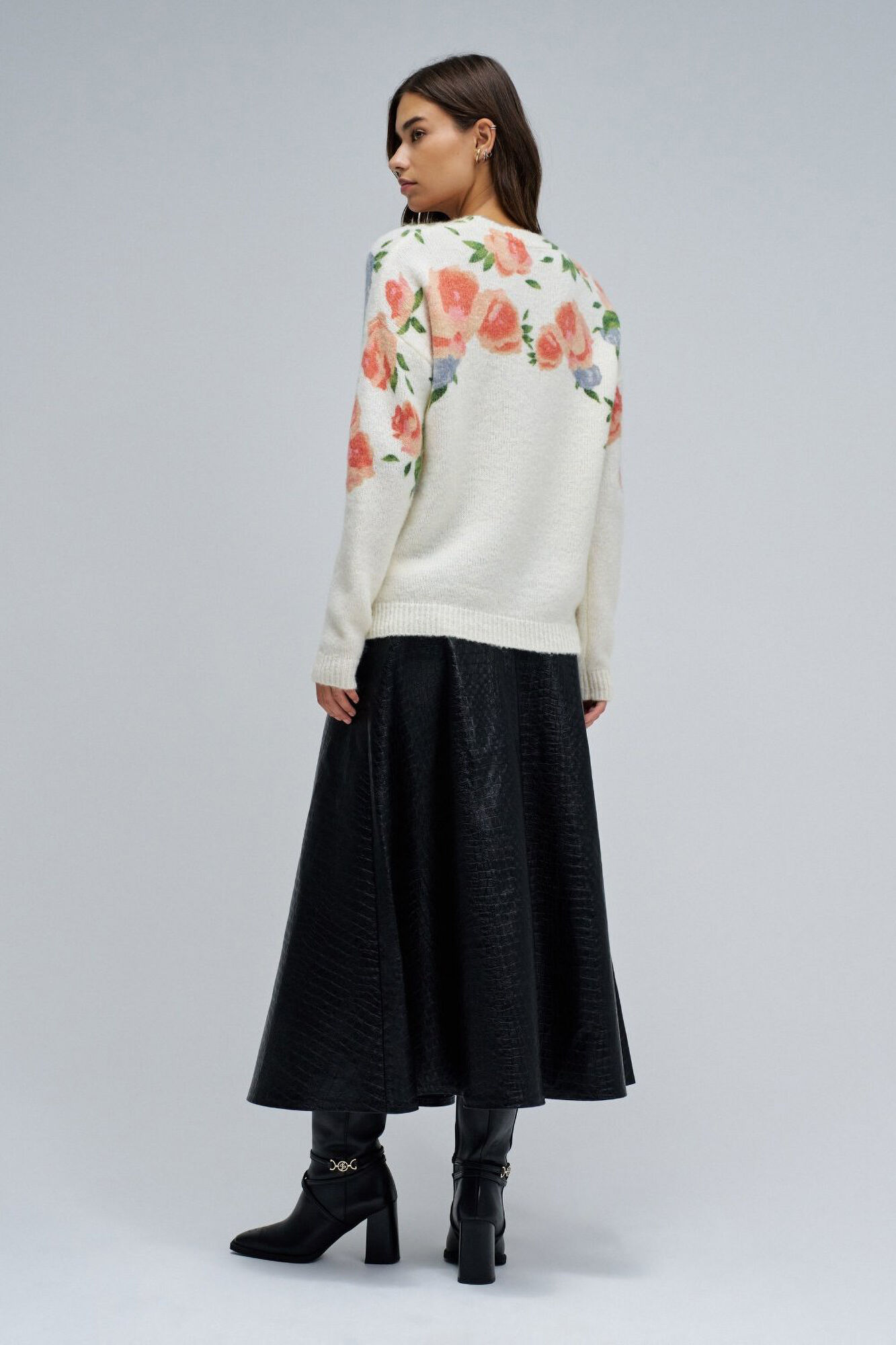 Salsa Jeans Wool and mohair sweatshirt with floral print Ivory