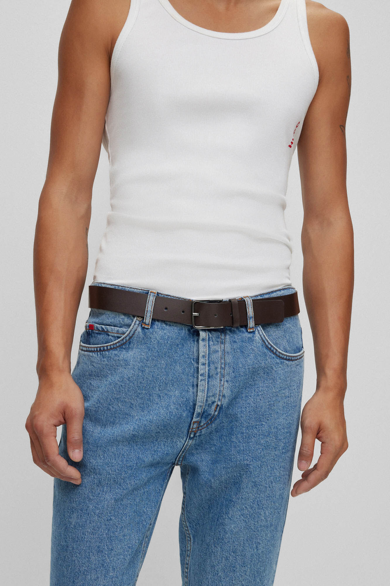 HUGO Cinturon piel Marr&oacute;n oscuro