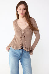 Slowlove Camisola de malha efeito degrad&ecirc; Castanho