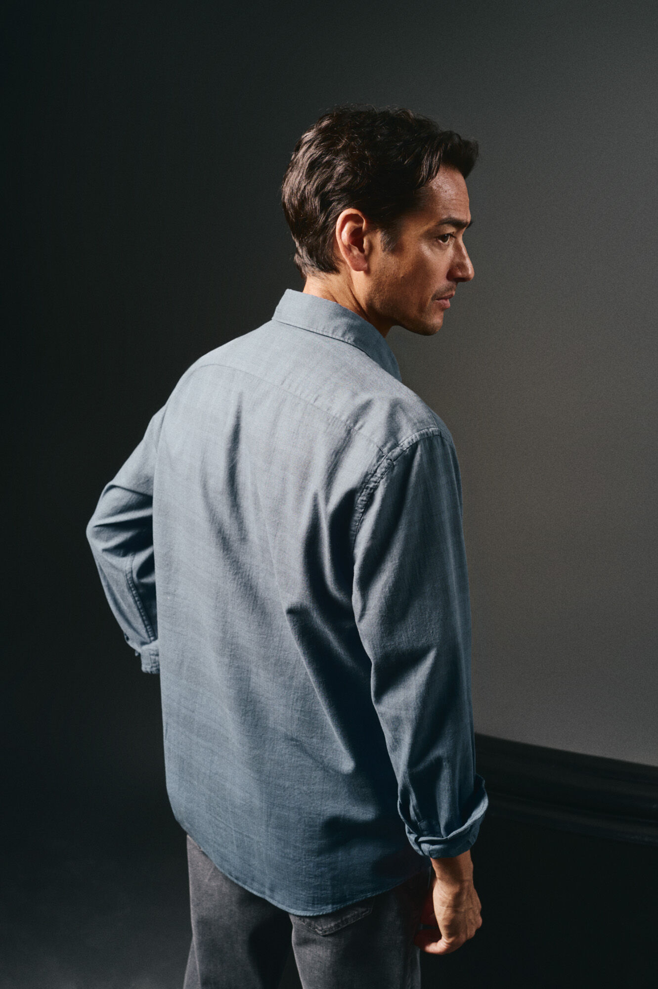 OOTO Overdyed checkered shirt Navy