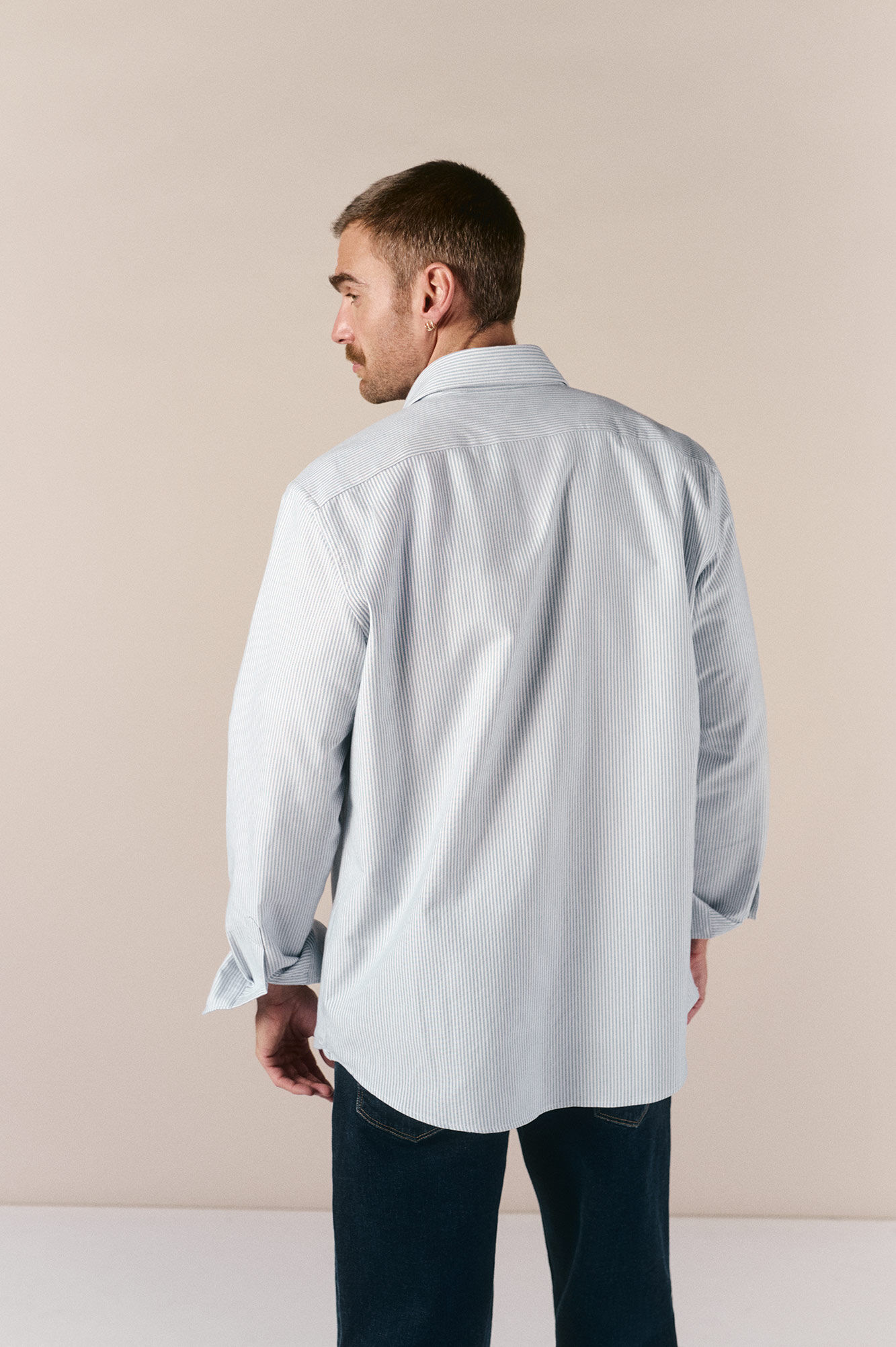 OOTO Camisa oxford raya candela manga larga Azul