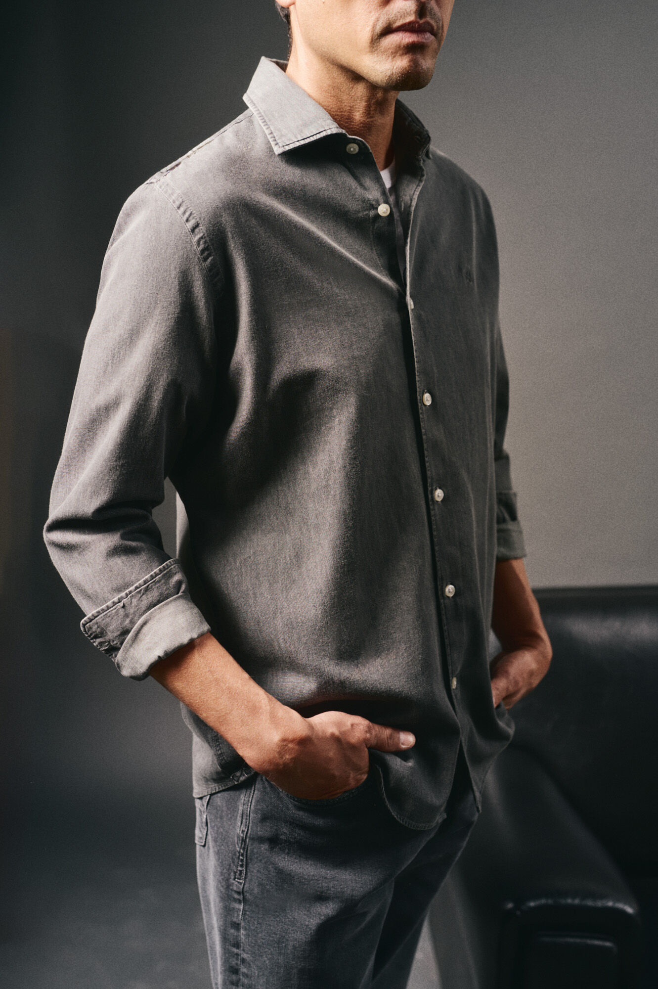 OOTO Camisa de ganga Cinzento