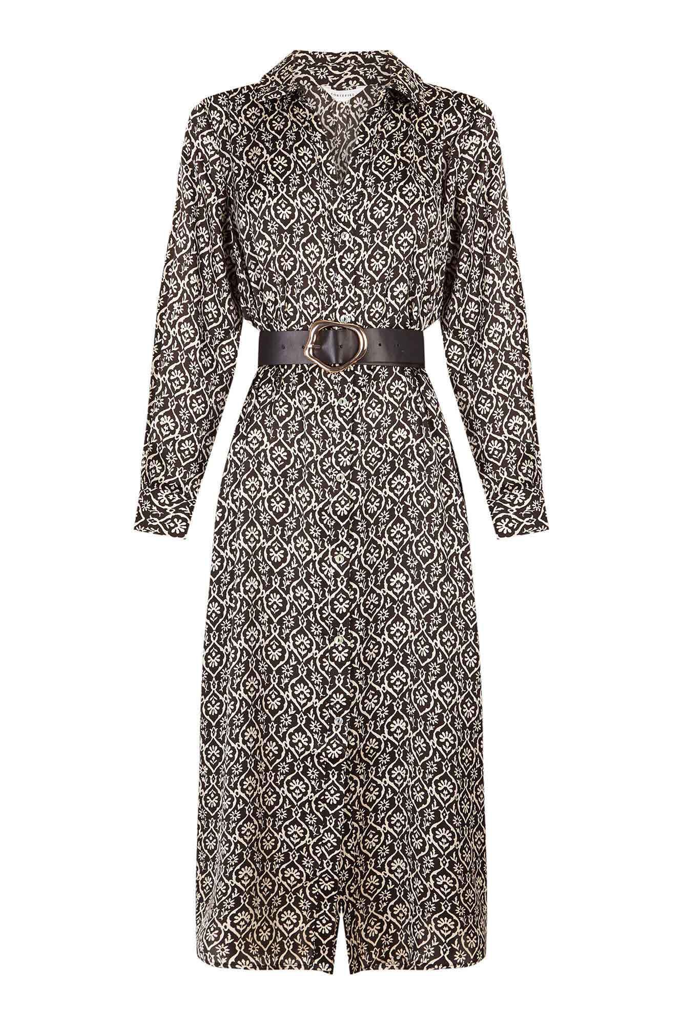 Cortefiel Vestido satinado camisero Estampado gris