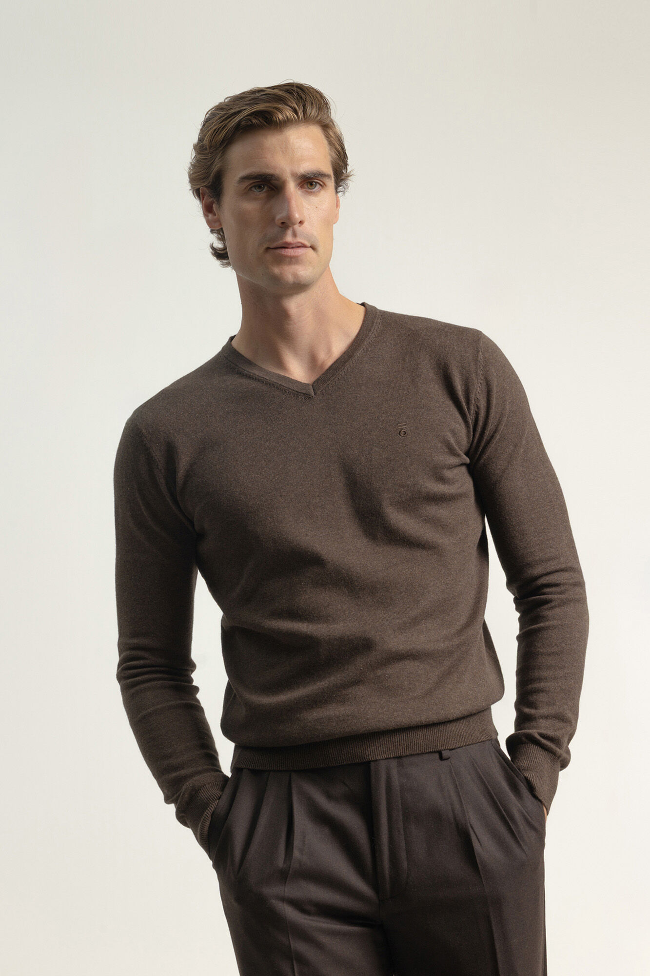 PuroEGO Cotton V-neck jumper Dark brown