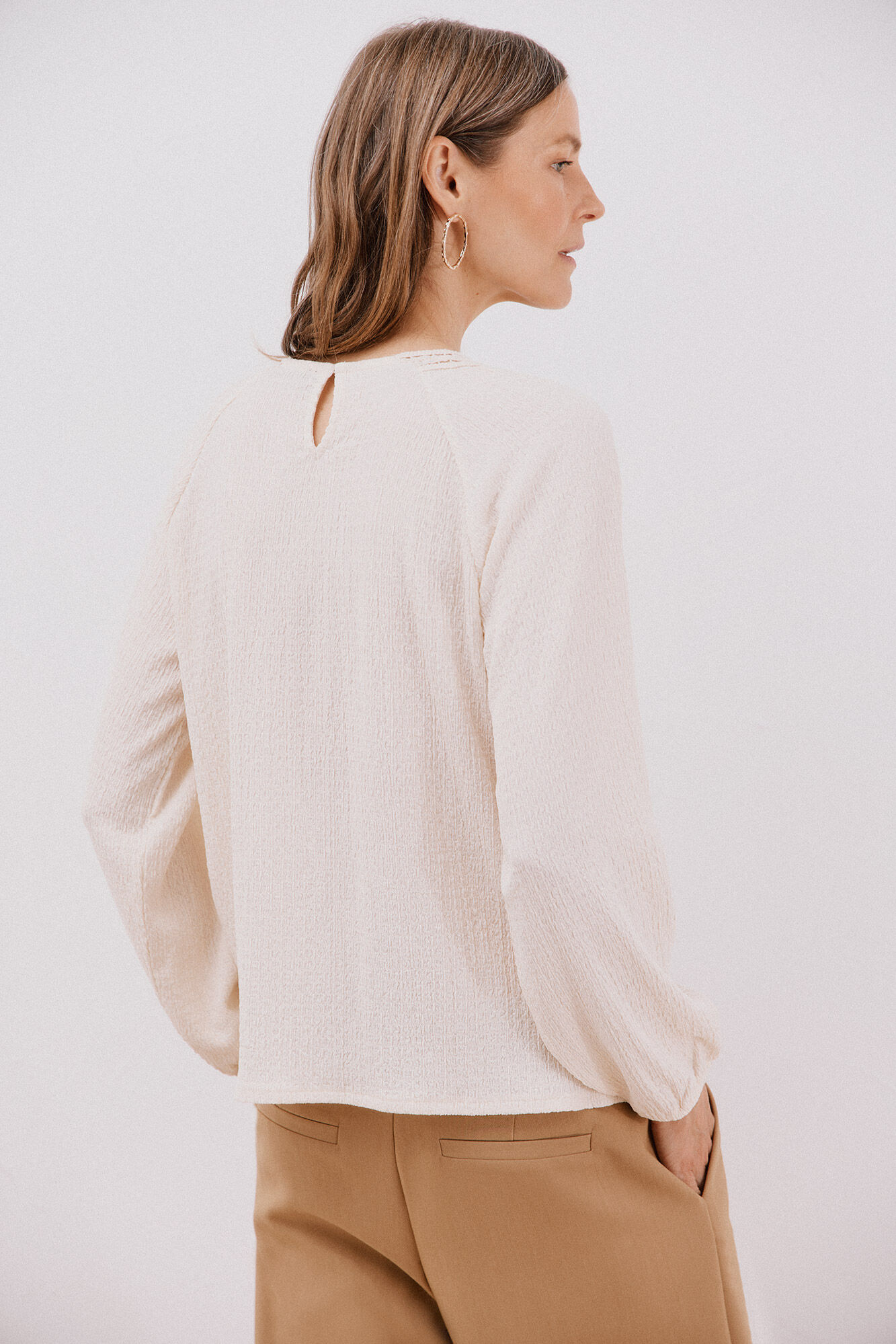 Cortefiel crochet patch top Ivory