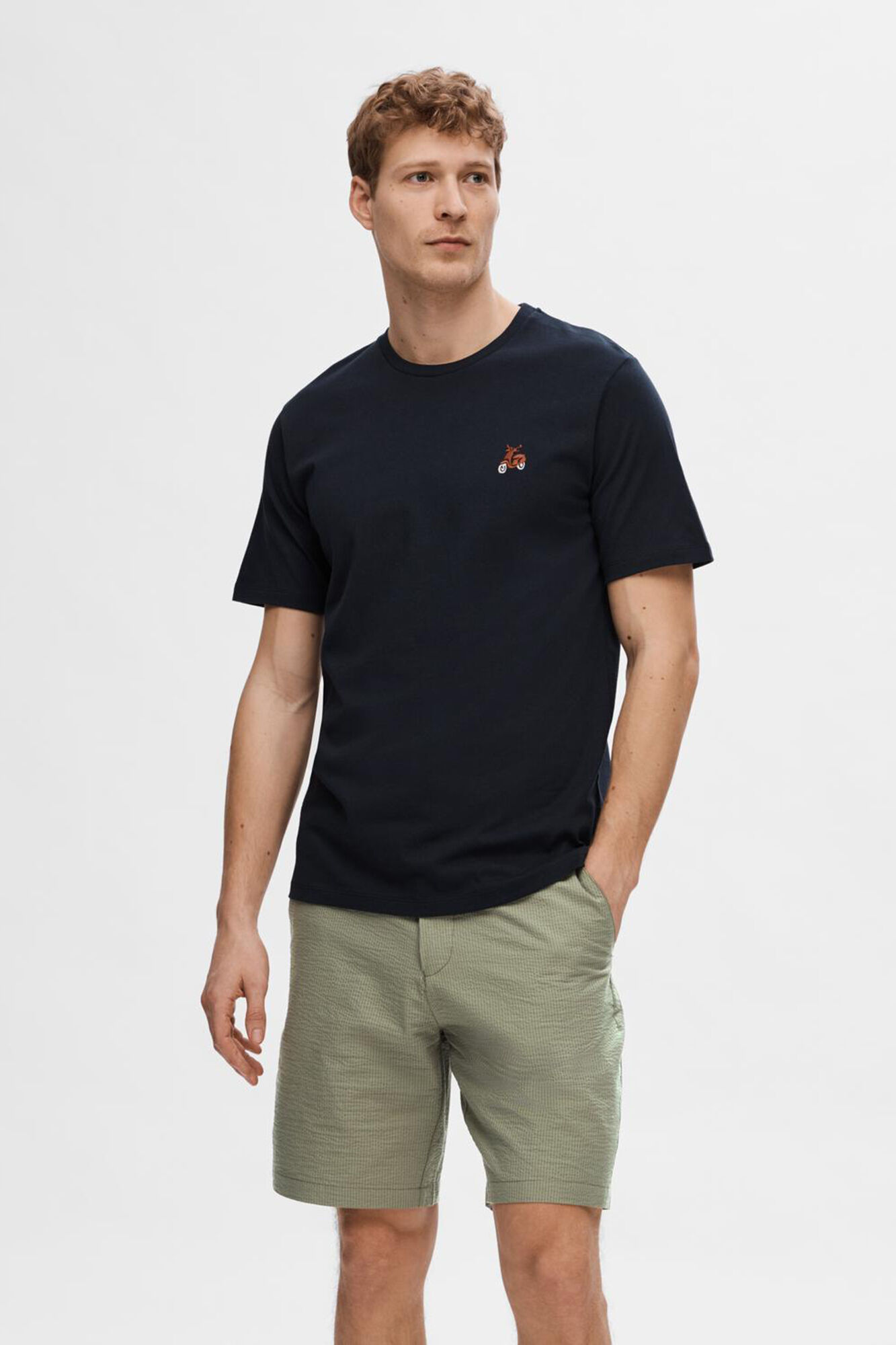 Selected Camisola de manga curta com detalhe frontal confecionado com algod&atilde;o org&acirc;nico.  Azul