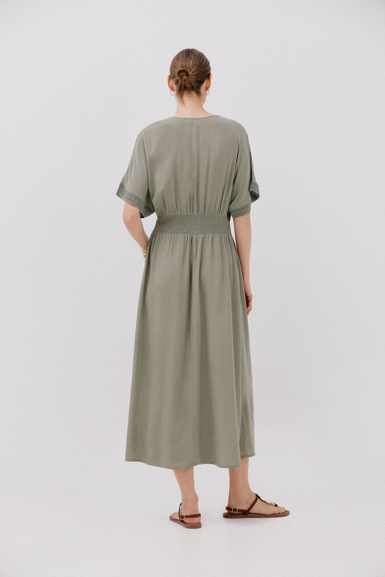 Cortefiel Long lace dress Kaki