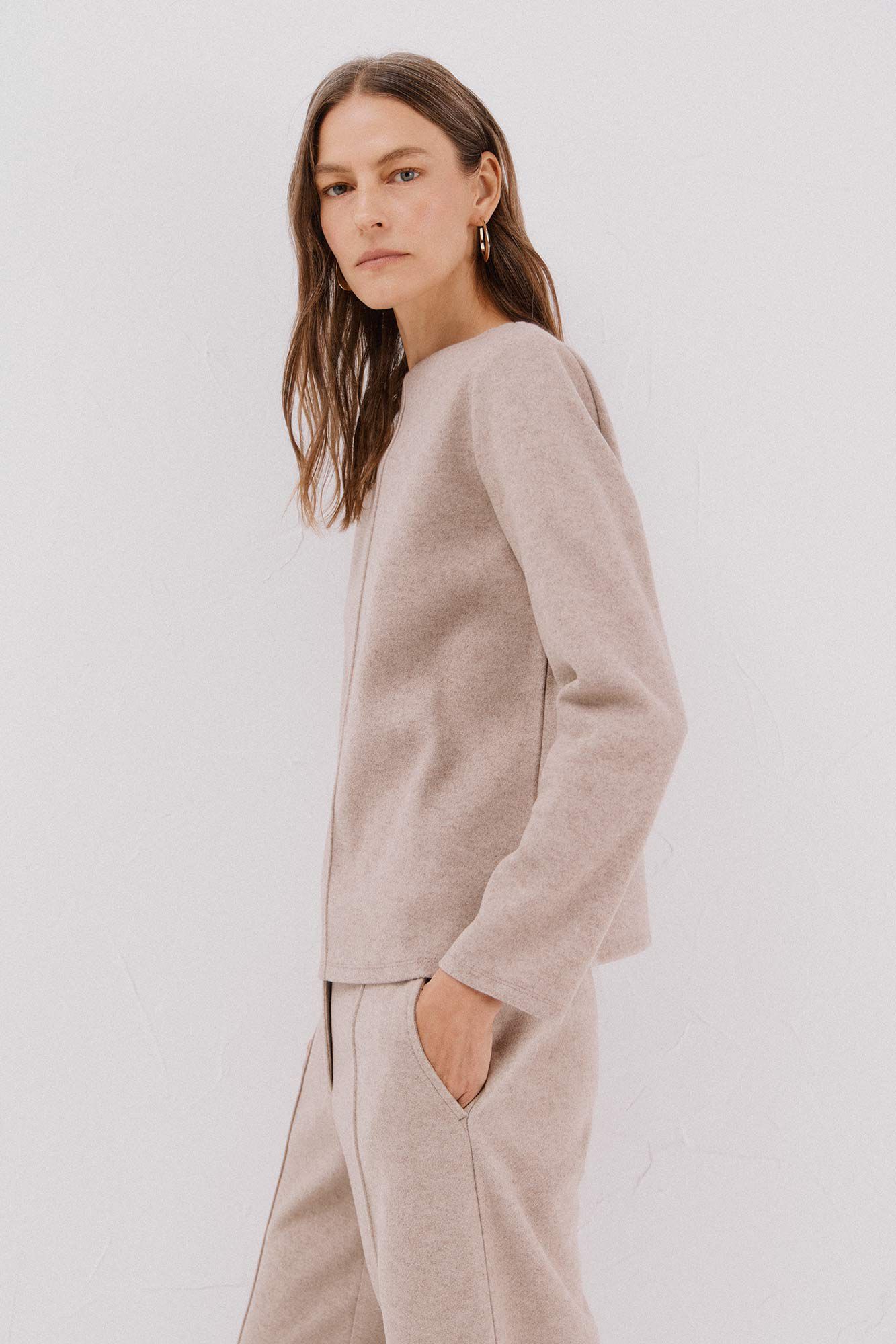 Cortefiel Top escote chimenea Beige