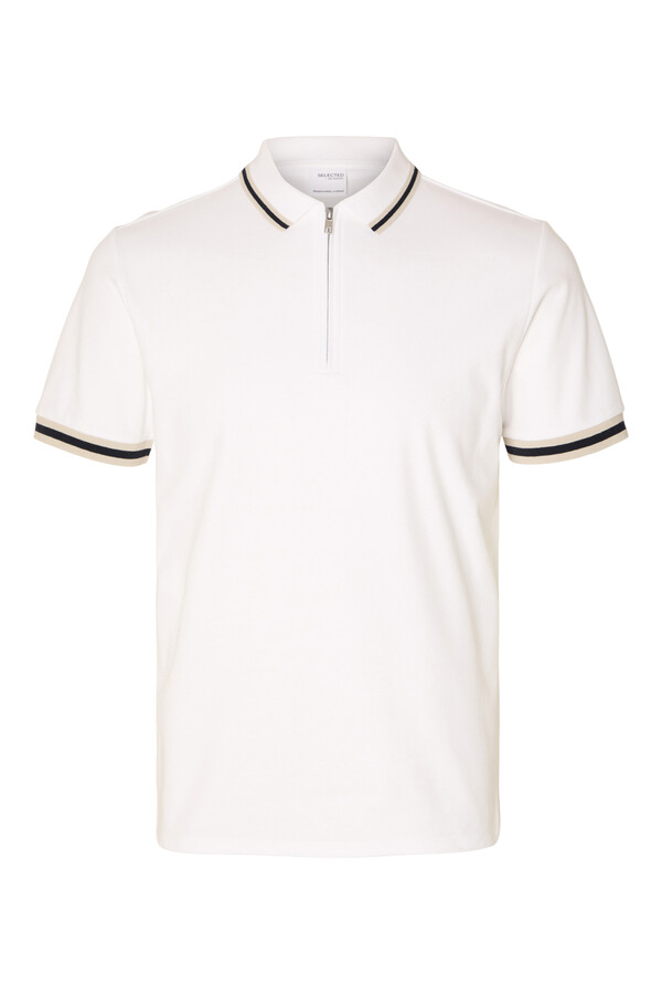 Cortefiel Short-sleeved polo shirt with zip fastening made with recycled cotton White
