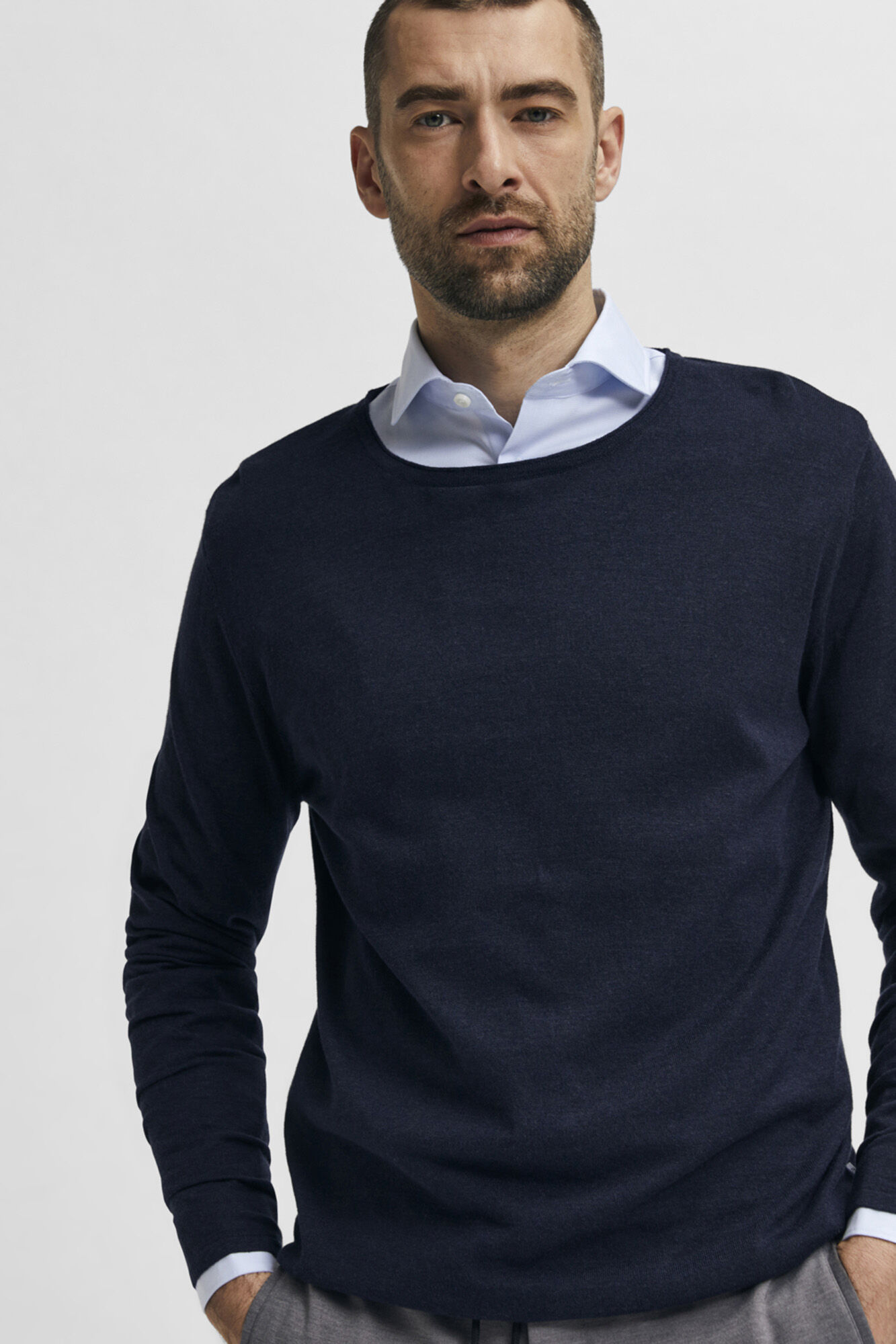 Selected Camisa de manga larga de vestir 100% algod&oacute;n Azul