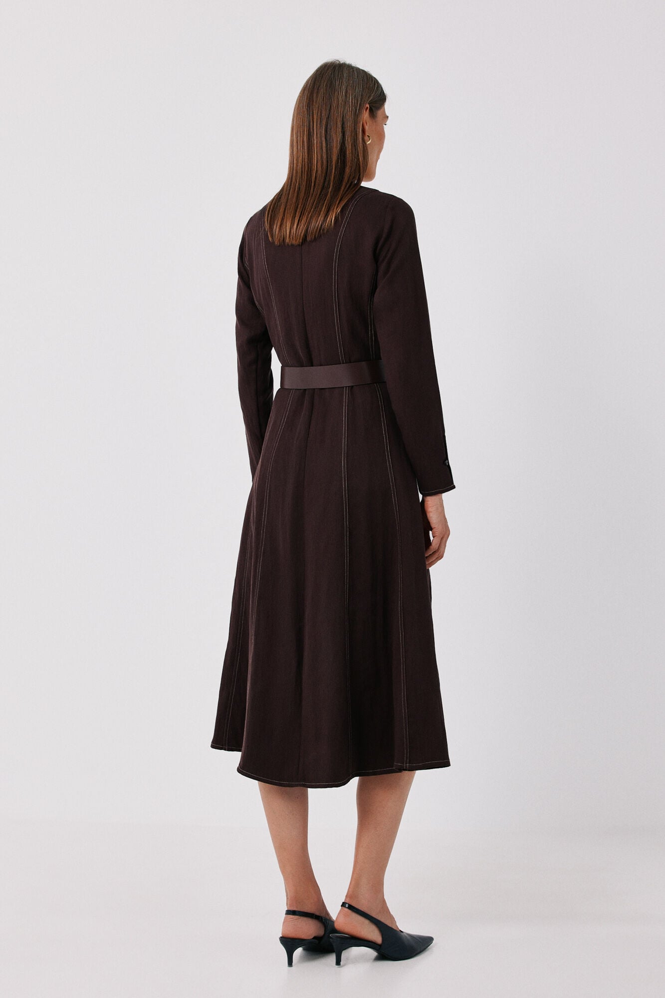 Cortefiel Long dress with seams Dark brown