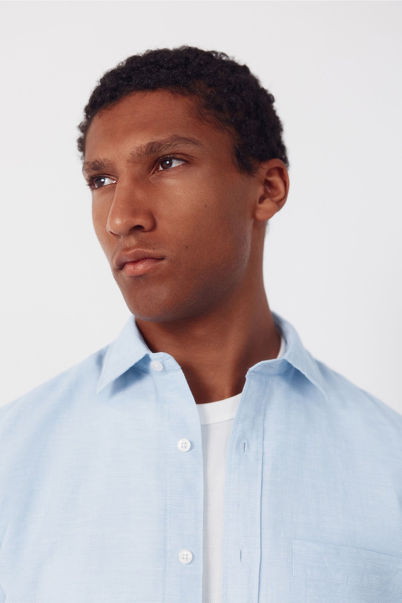 Cortefiel Plain linen cotton shirt Blue