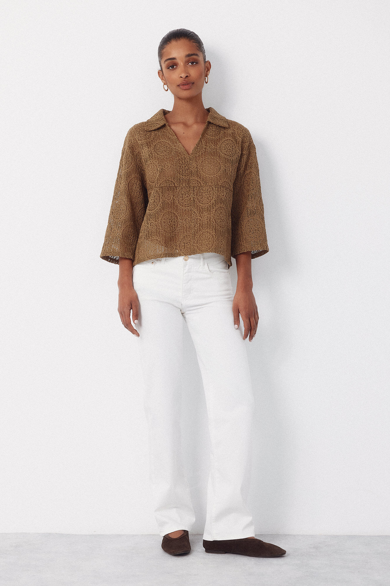 Cortefiel Embroidered rustic polo shirt Kaki