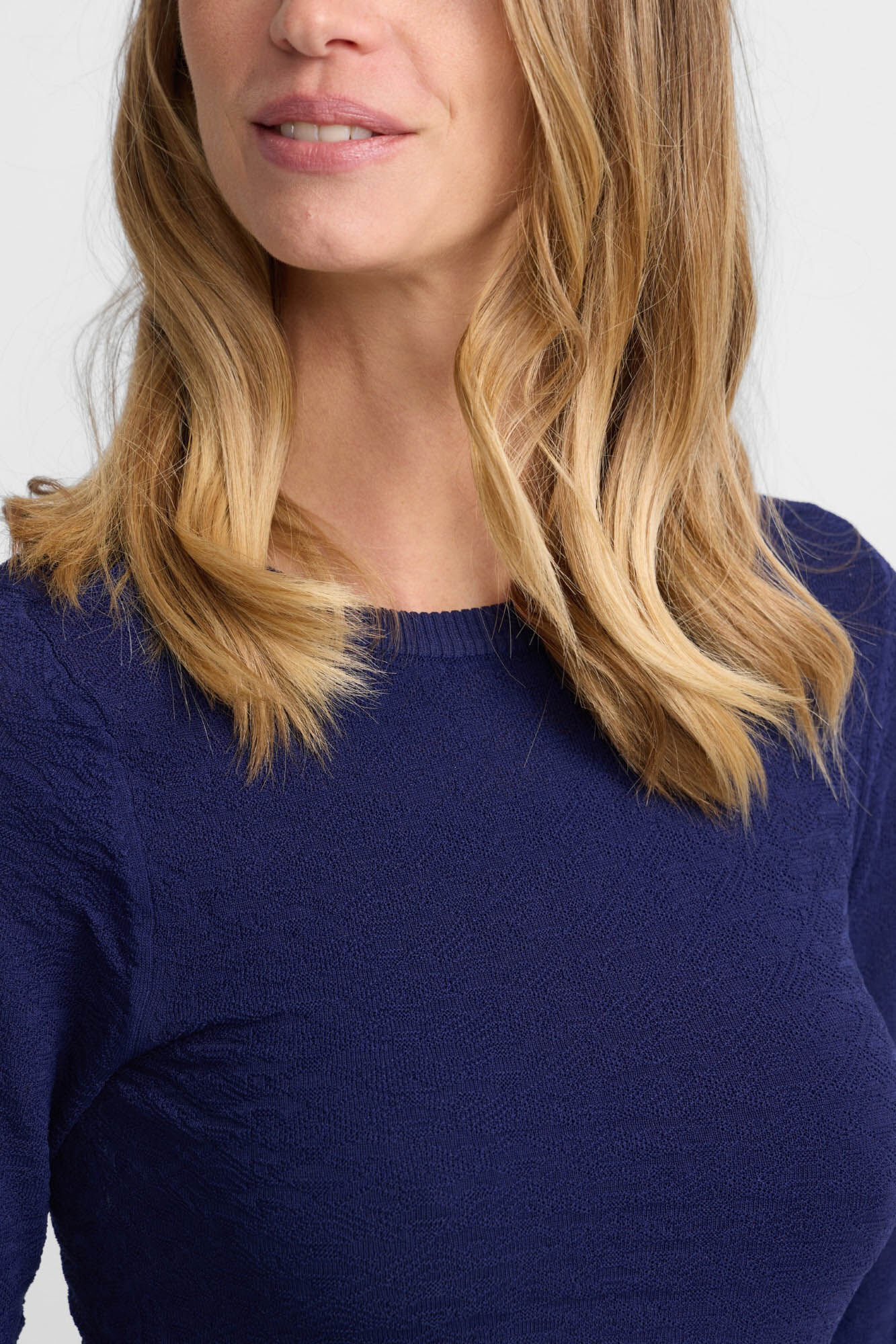 Silbon Vestido de malha espinha de peixe Azul