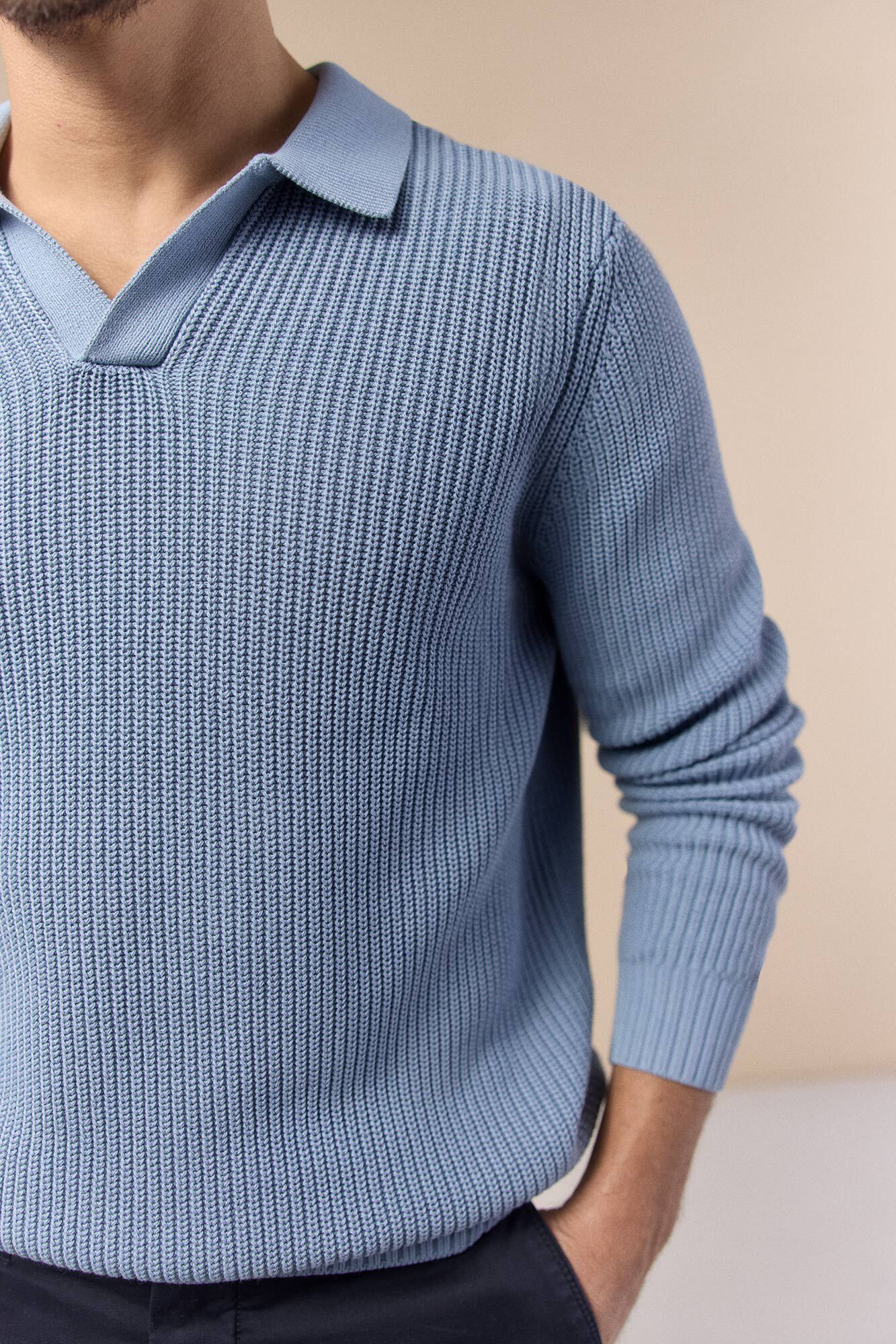 OOTO Polo neck pearl knit jumper Blue