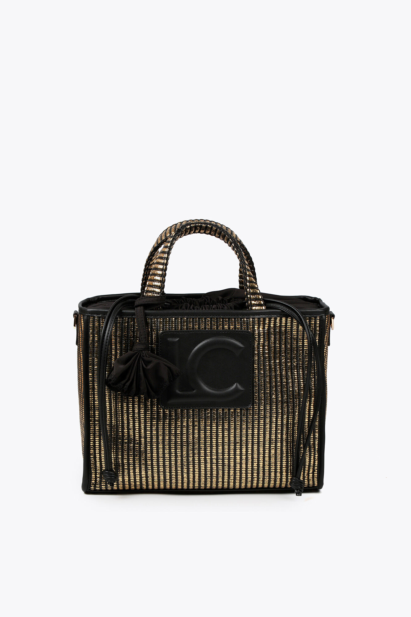 Lola Casademunt Small metallic raffia effect basket Black