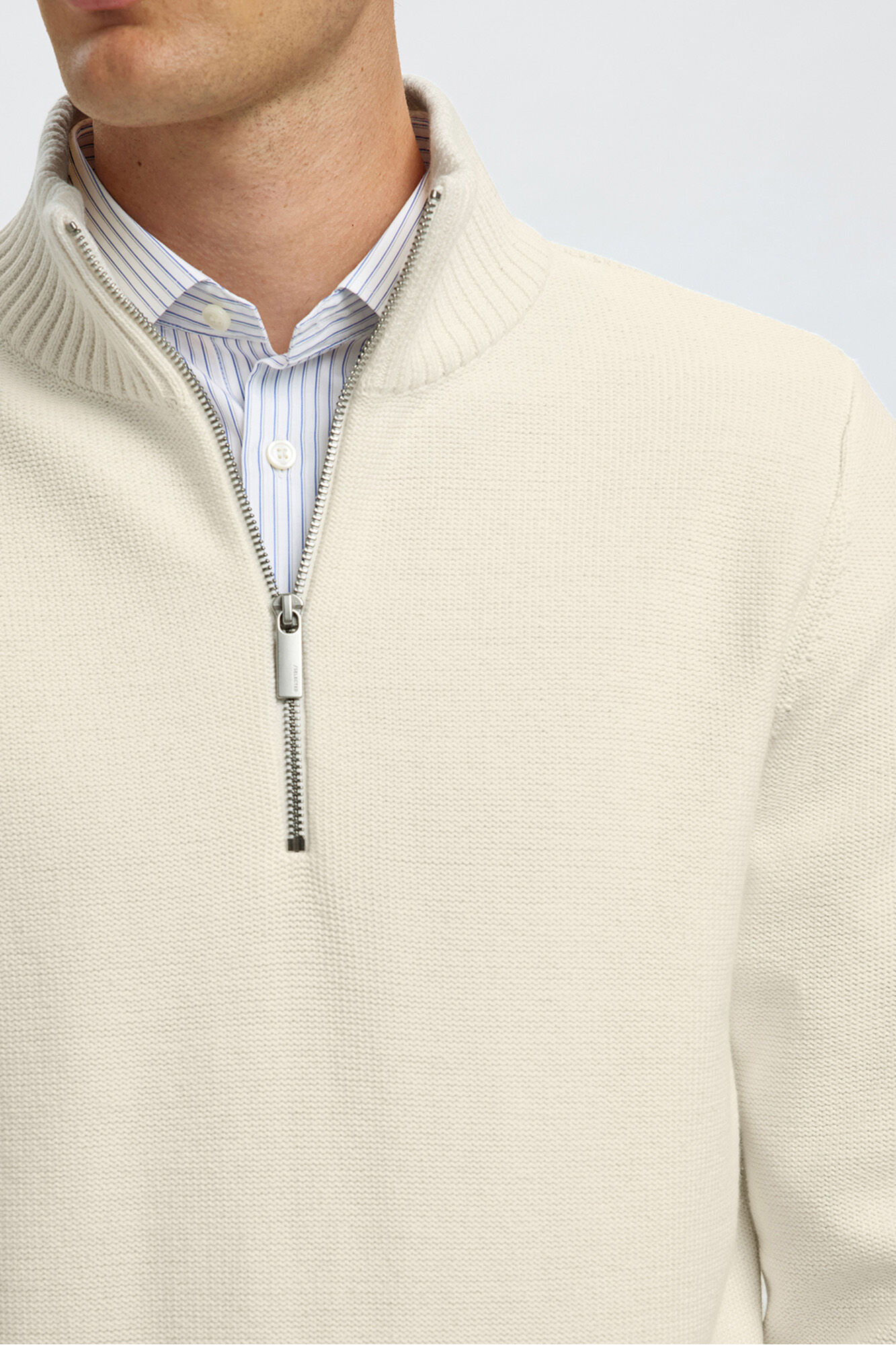 Selected Jersey estructura media cremallera 100% algod&oacute;n org&aacute;nico.