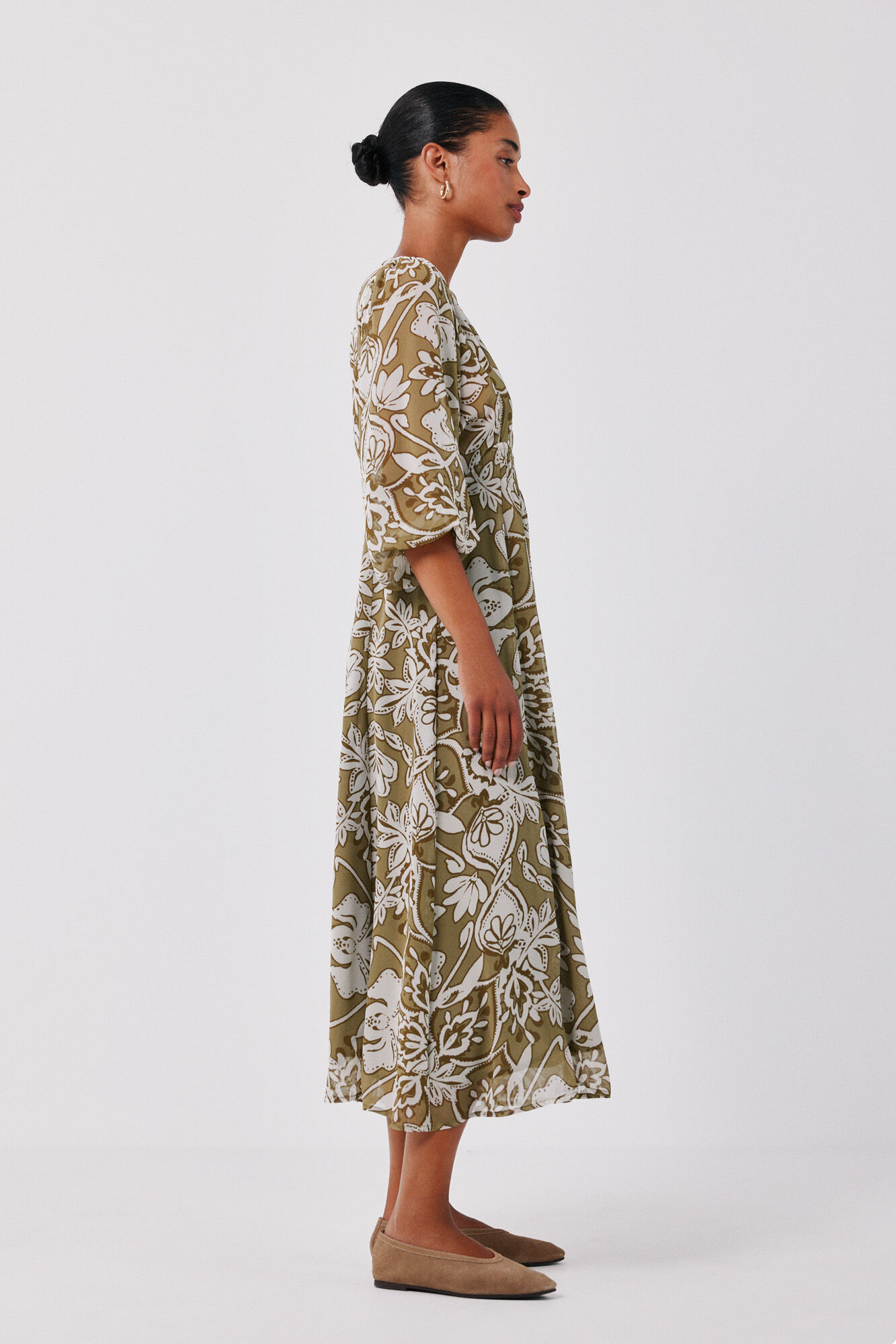 Cortefiel Printed fluid dress Printed green