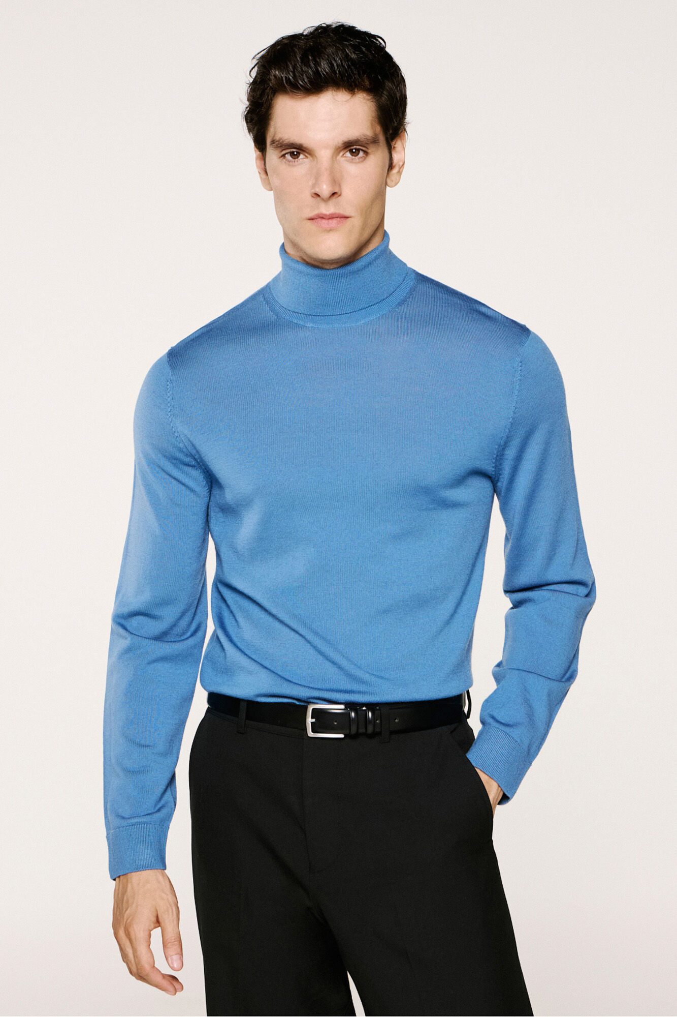 Selected Camisola de gola alta 100% l&atilde; merino Azul