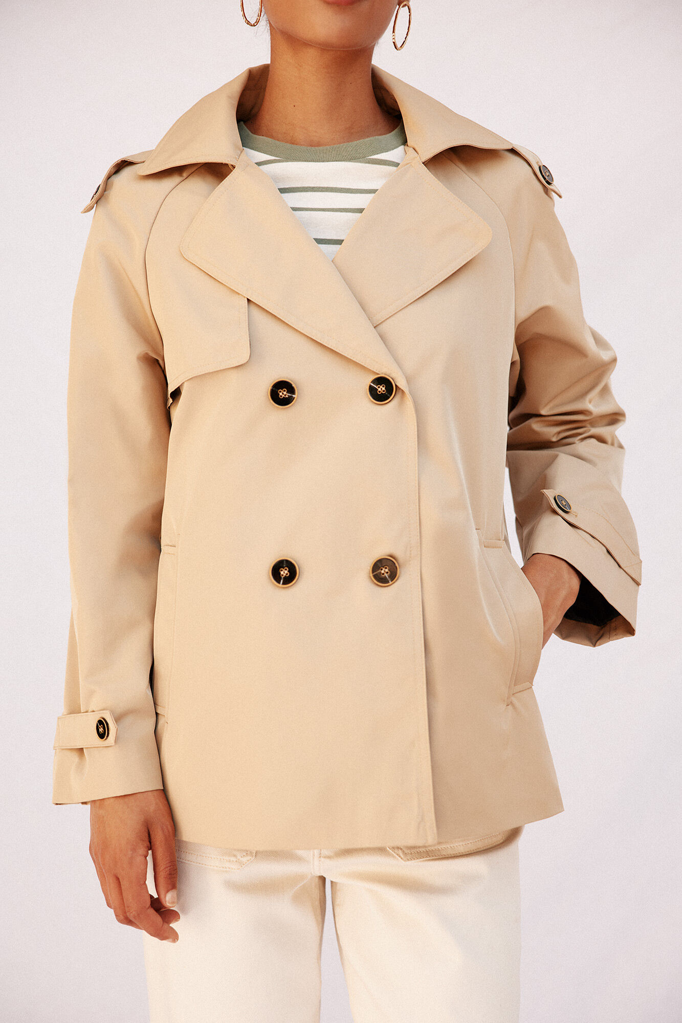 Cortefiel Short flared trench coat Beige