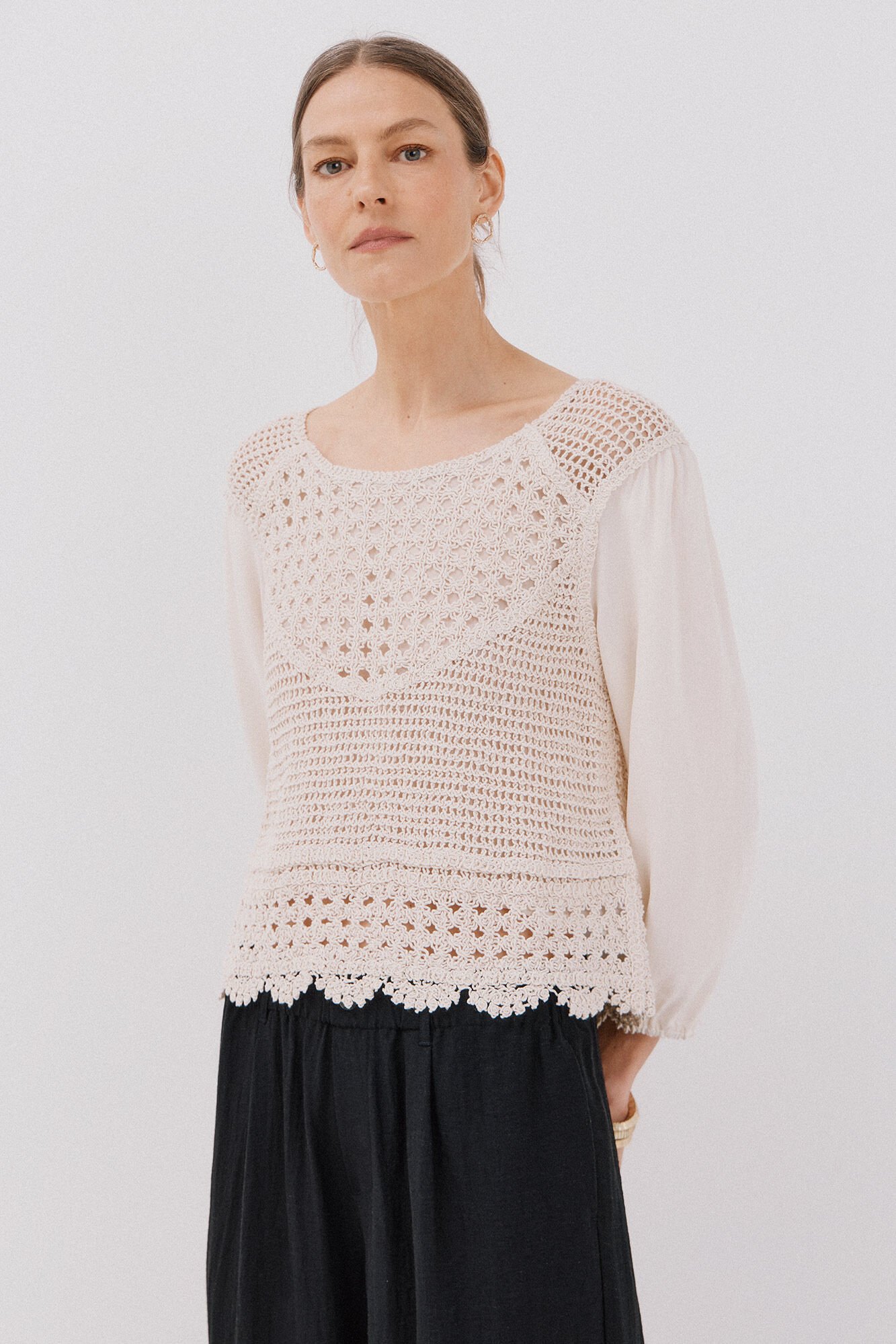 Cortefiel Blusa combinada crochet