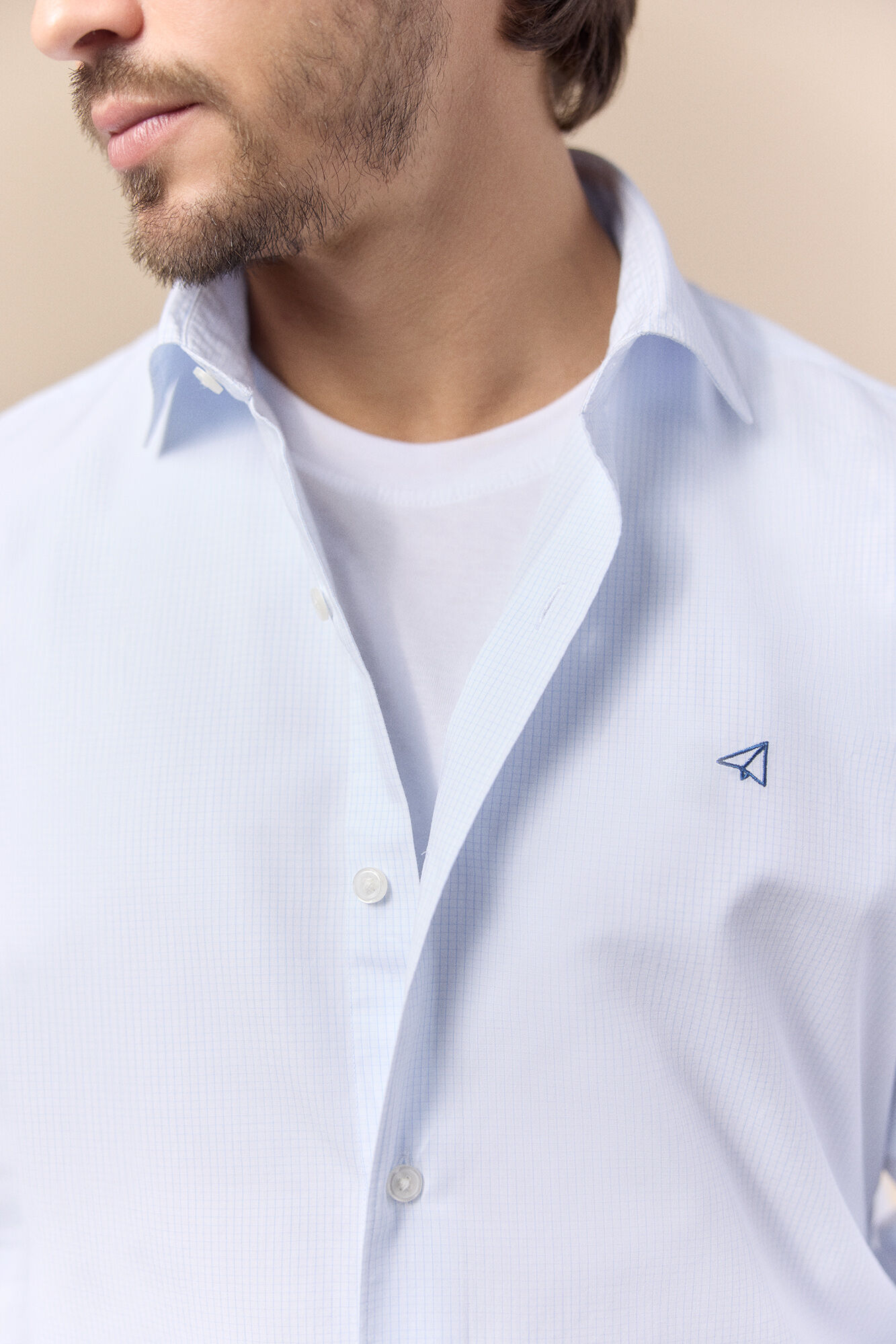 OOTO Camisa cuadros popel&iacute;n manga larga Azul