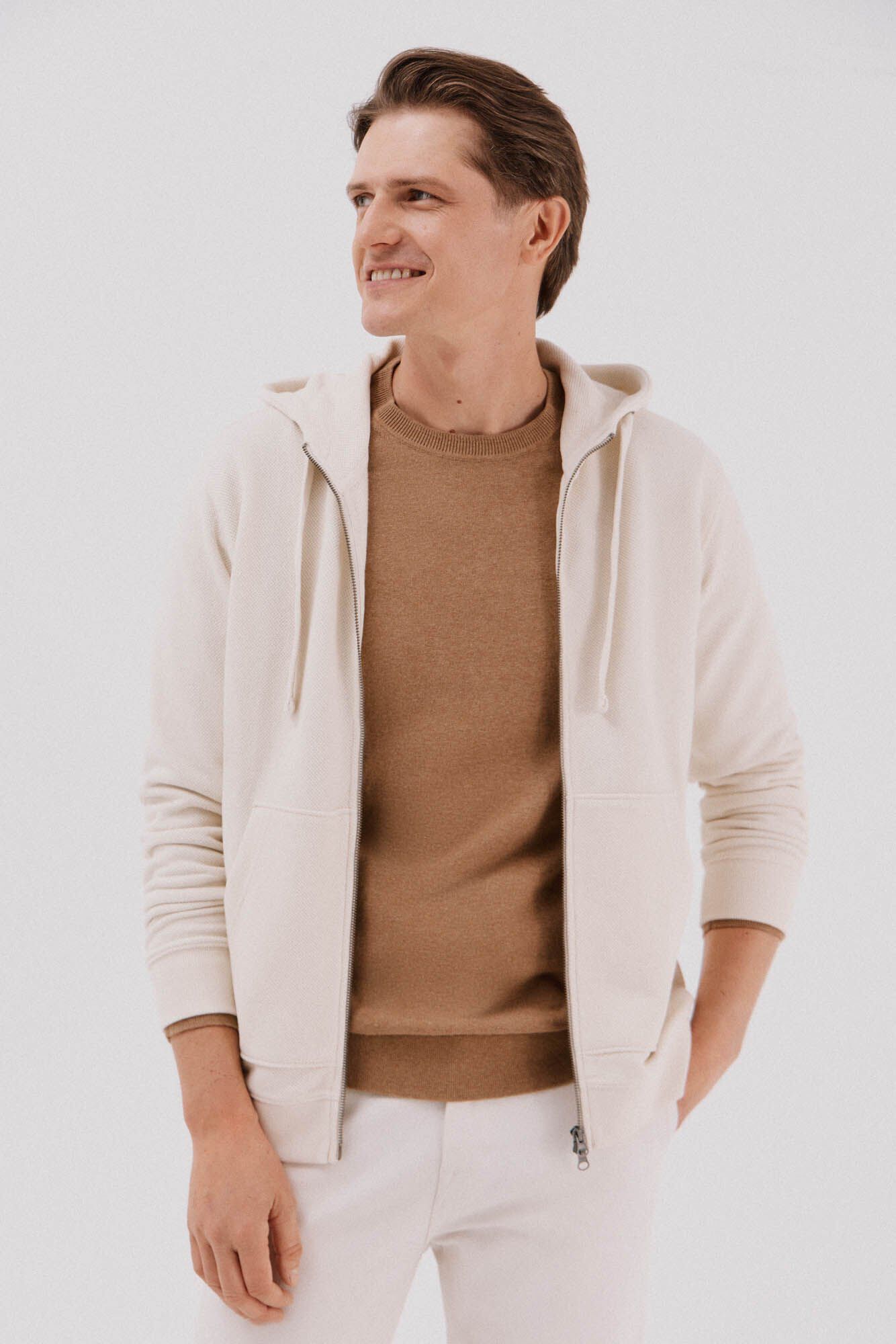 Cortefiel Hooded cardigan Ivory