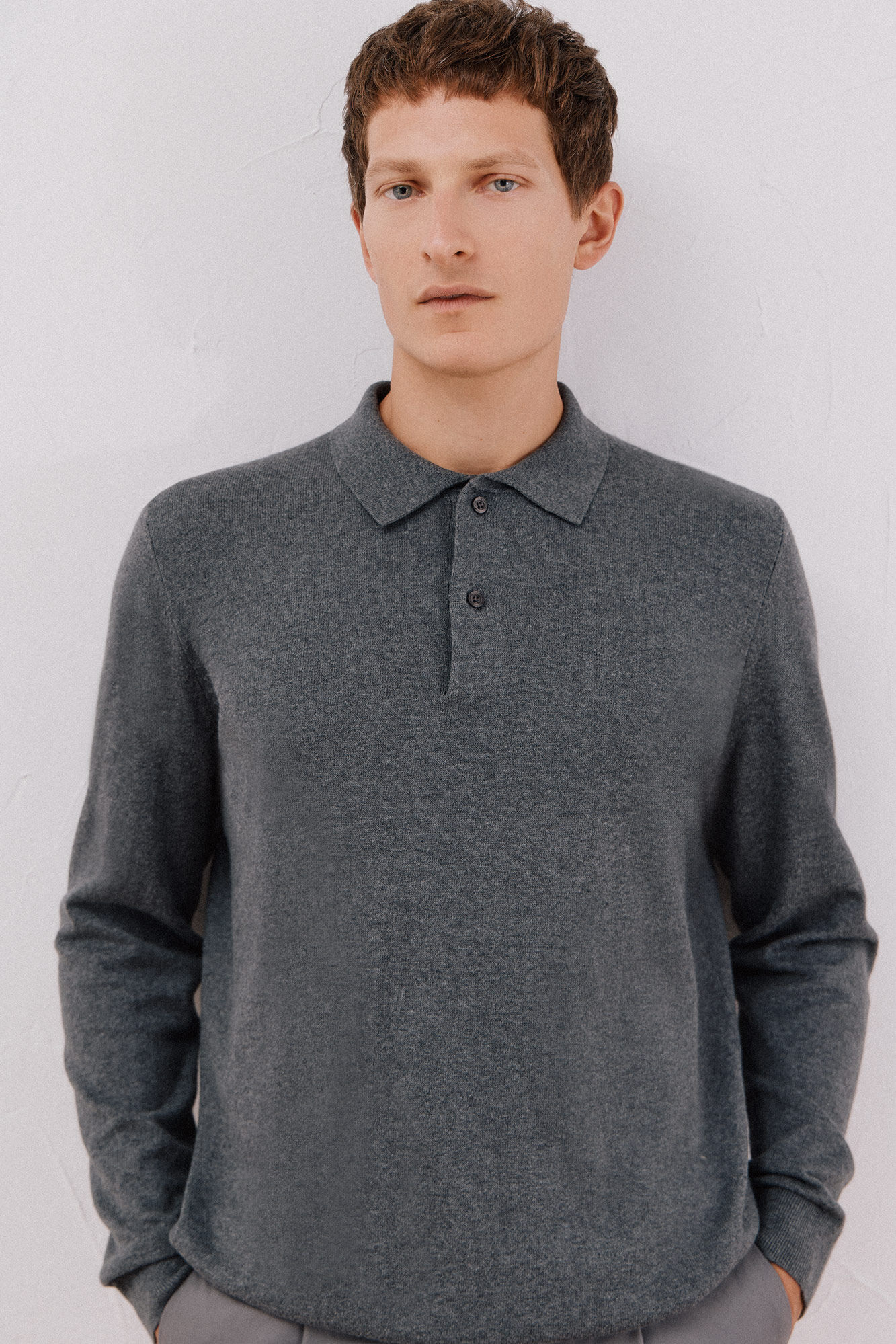 Cortefiel Cotton cashmere polo shirt neck jersey Grey