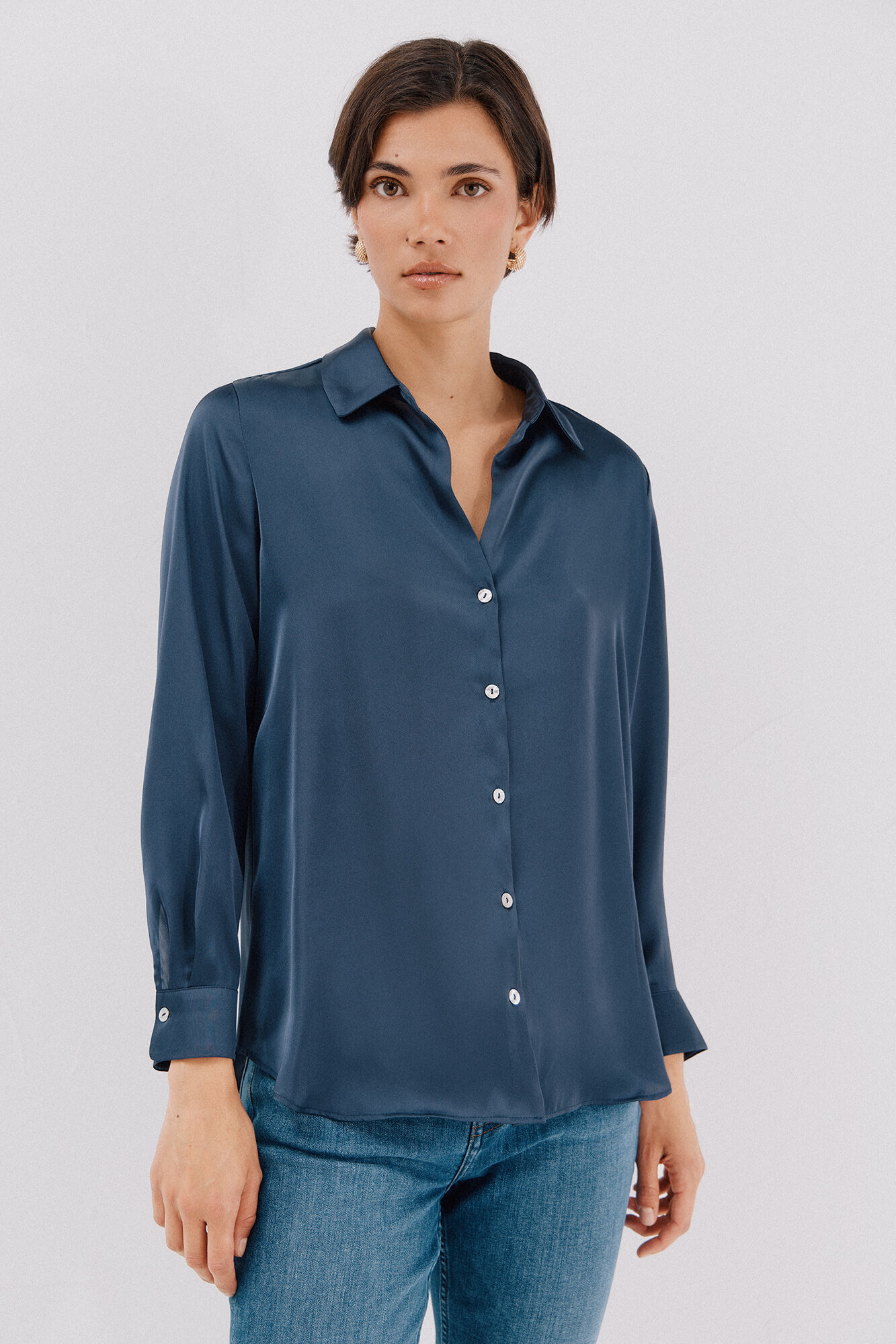 Cortefiel Camisa acetinada Azul