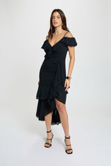 Morgan Vestido midi reto com folhos Azul