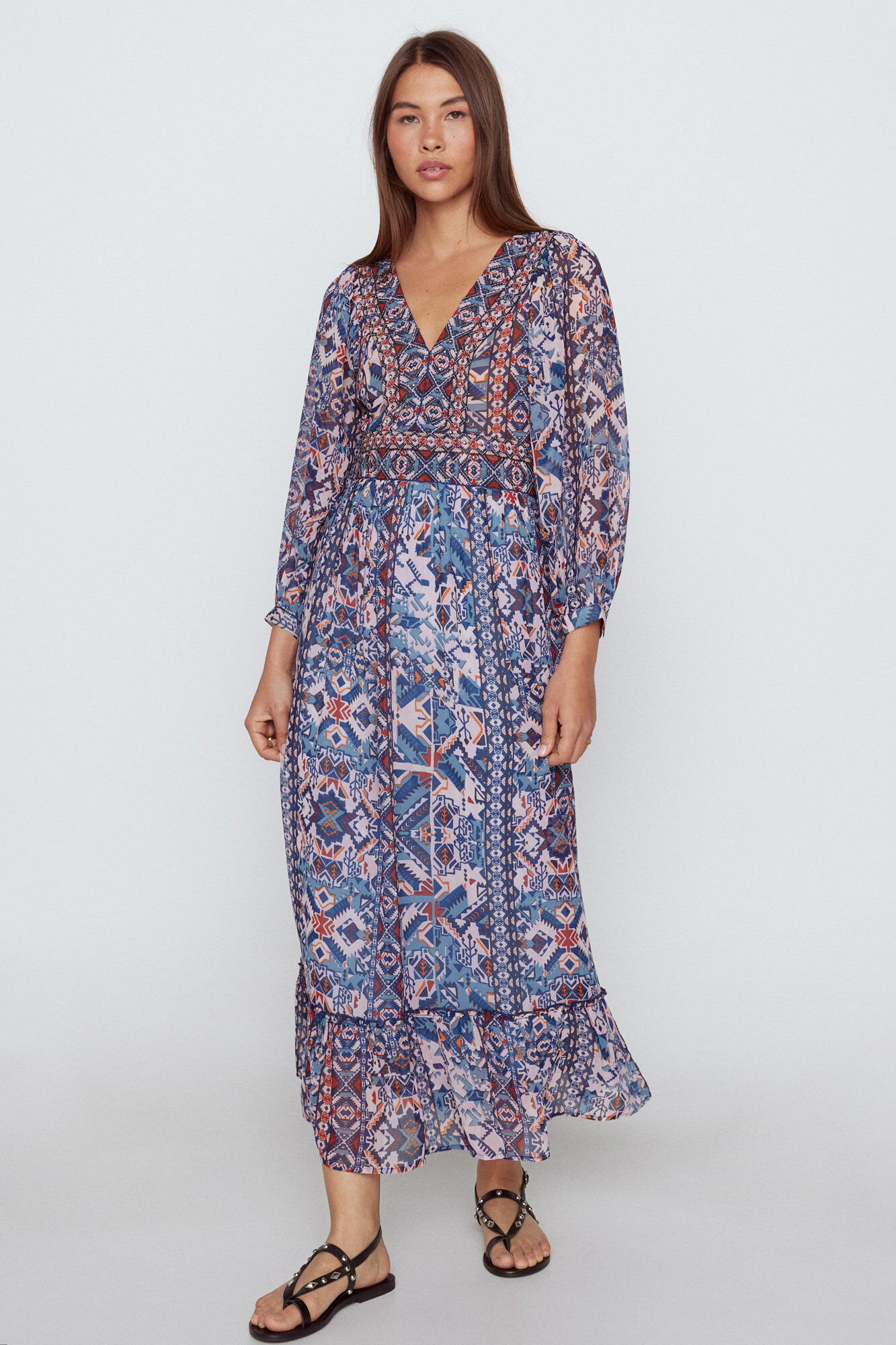 Slowlove Long embroidered beaded dress Multicolour