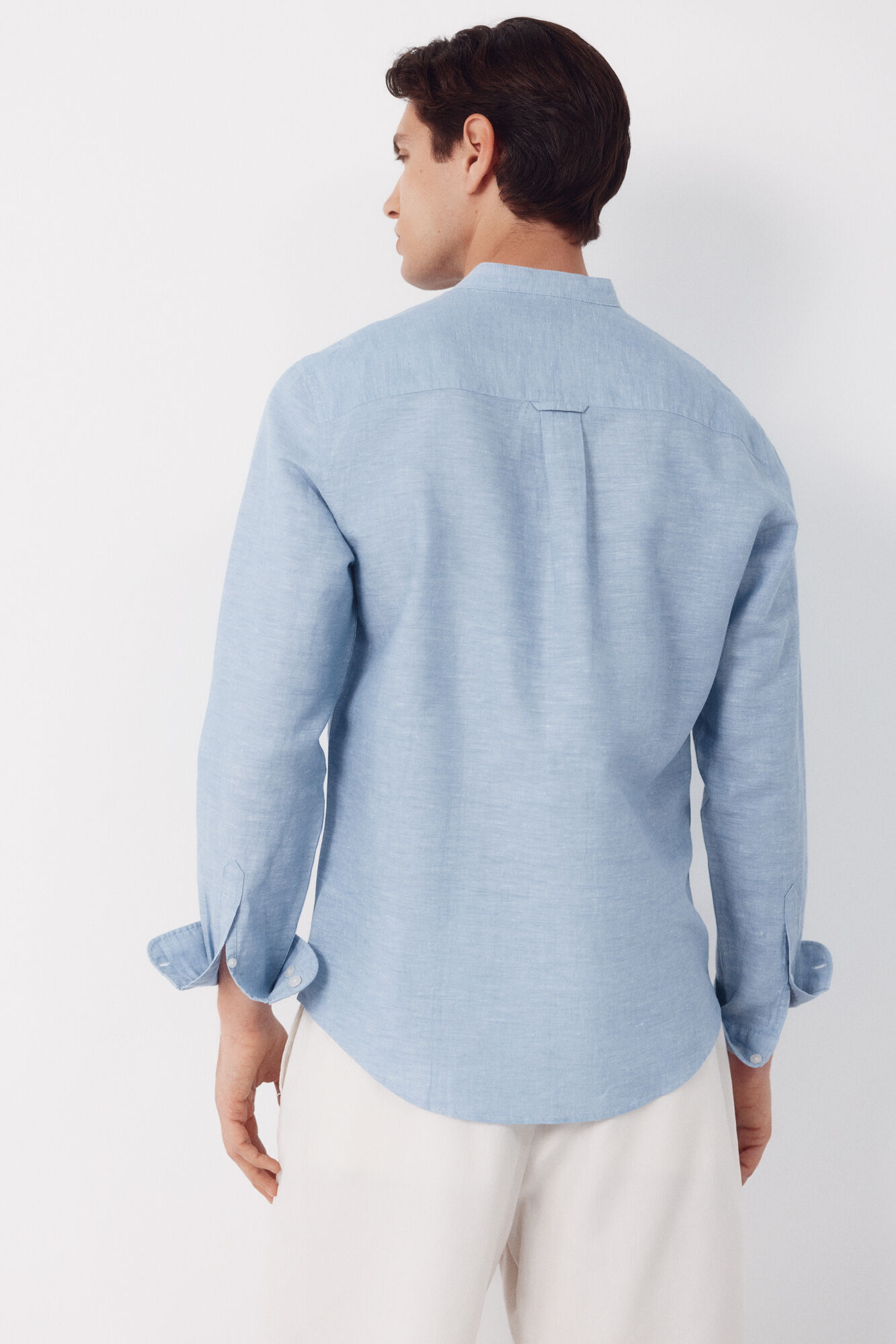 Cortefiel Camisa lino algod&oacute;n lisa cuello mao Azul
