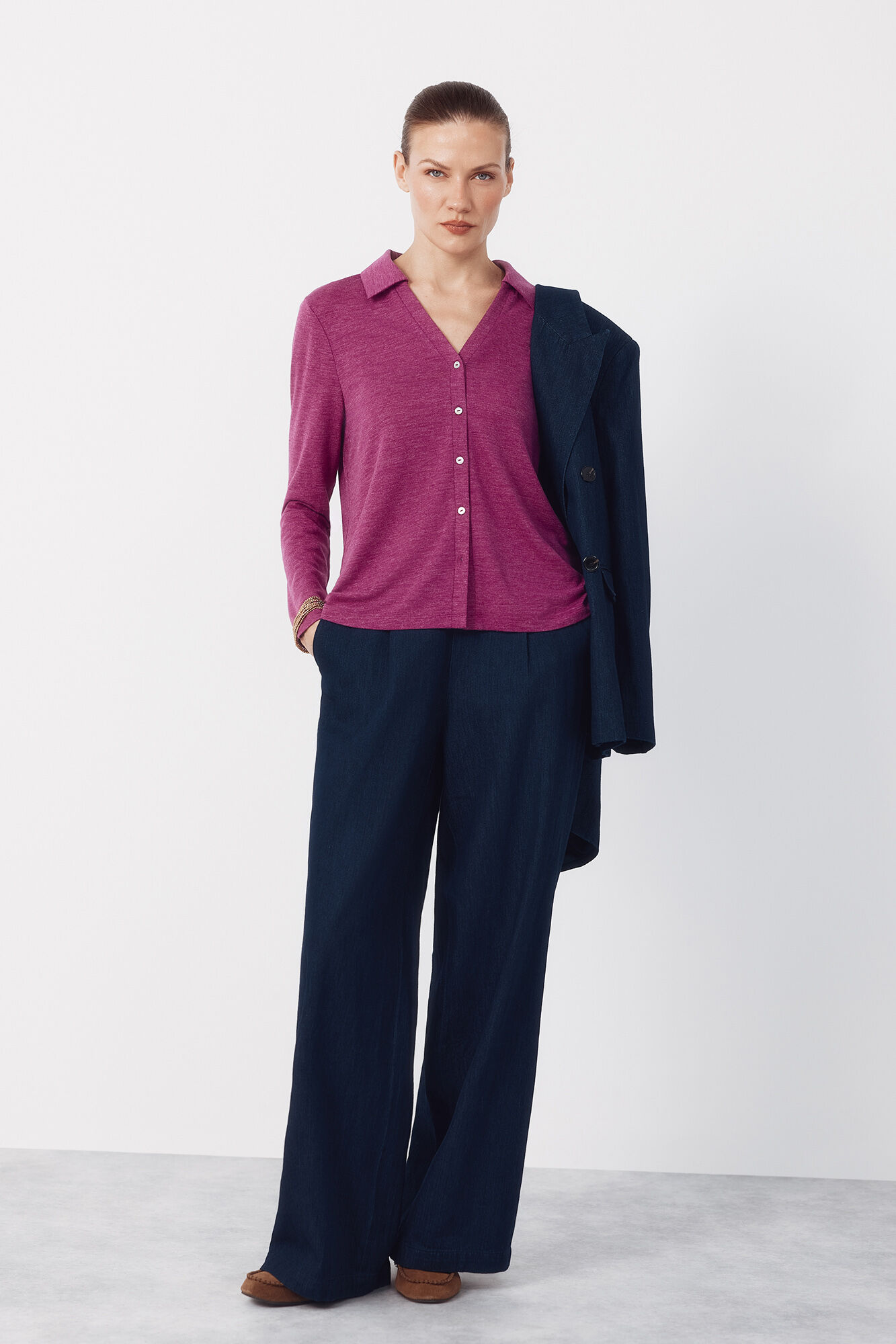 Cortefiel Camisa punto el&aacute;stico Morado