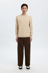 Selected Camisola de gola de algod&atilde;o org&acirc;nico  Tostado