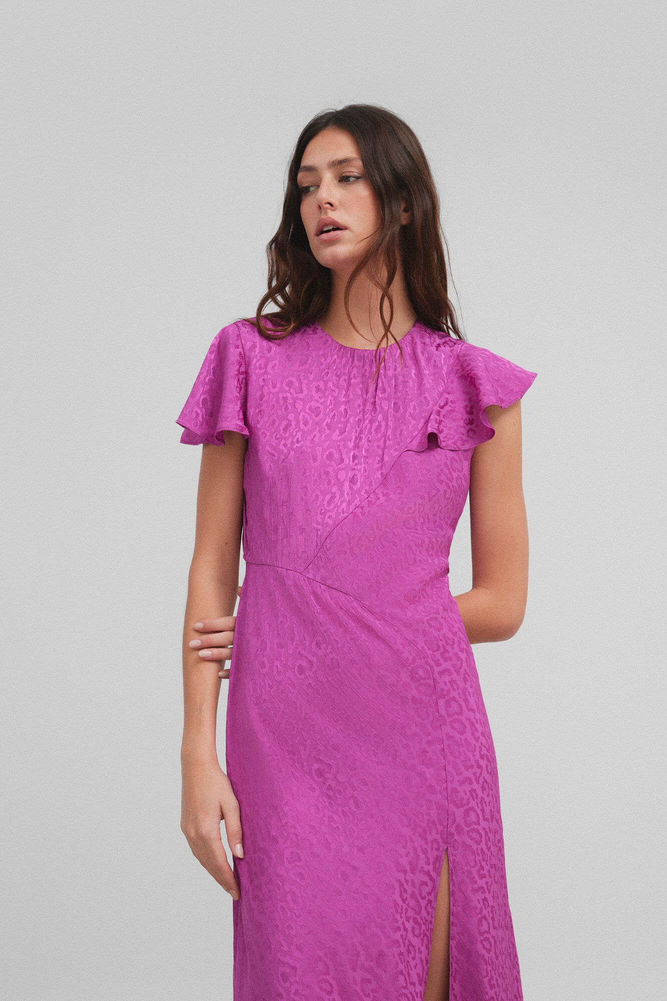 Silbon Vestido midi jacquard animal print Fucsia