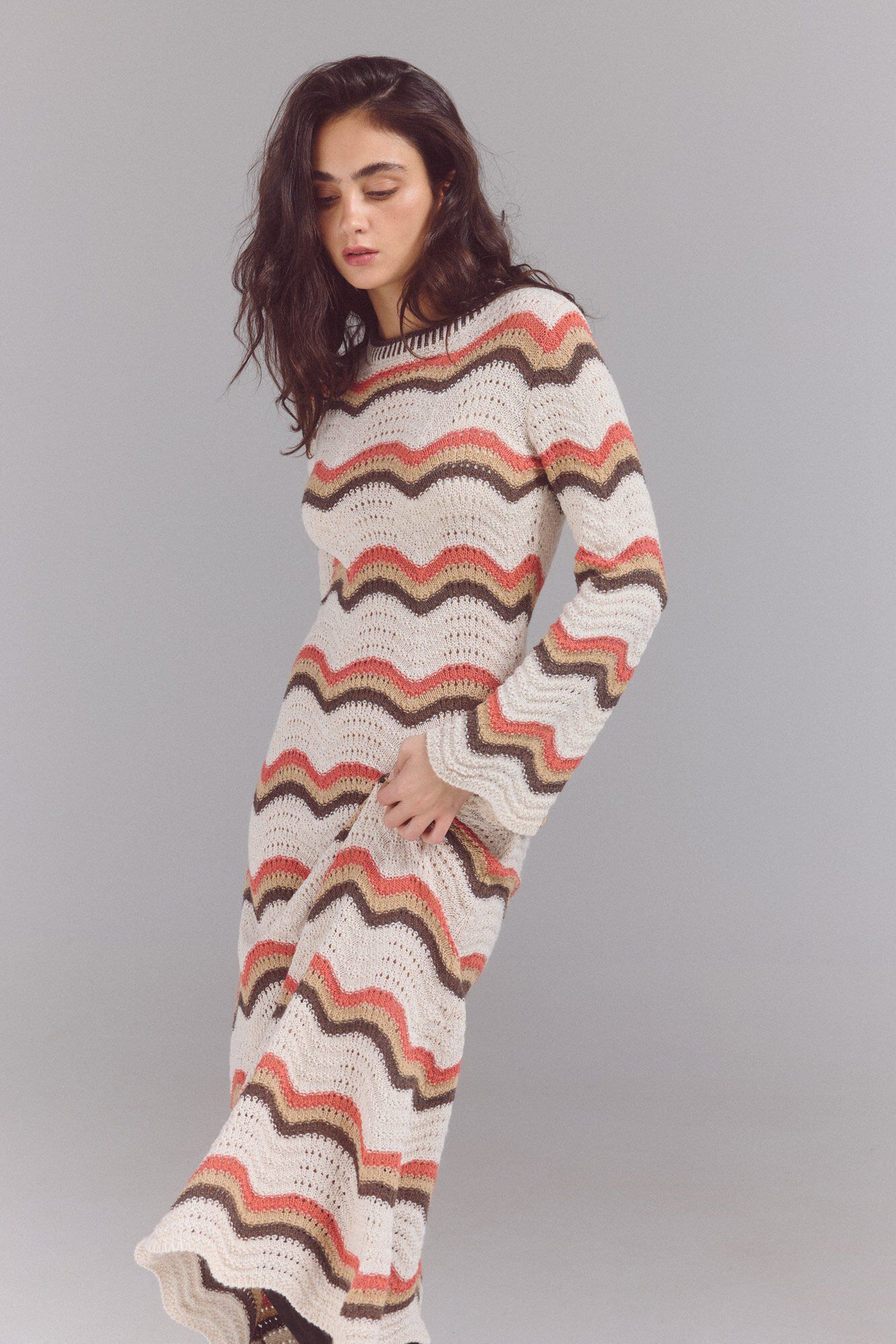 Slowlove Vestido punto ondas multicolor Marfil