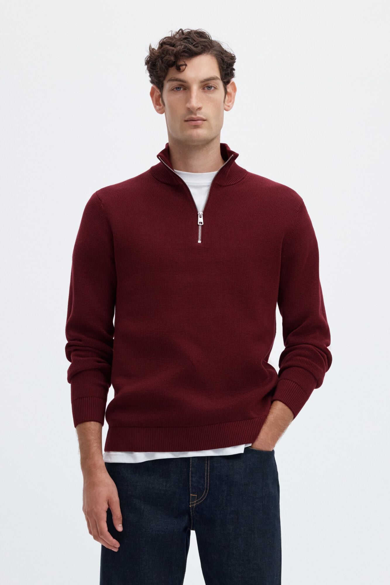 Selected Camisola 100% algod&atilde;o org&acirc;nico com fecho-&eacute;clair Vermelho