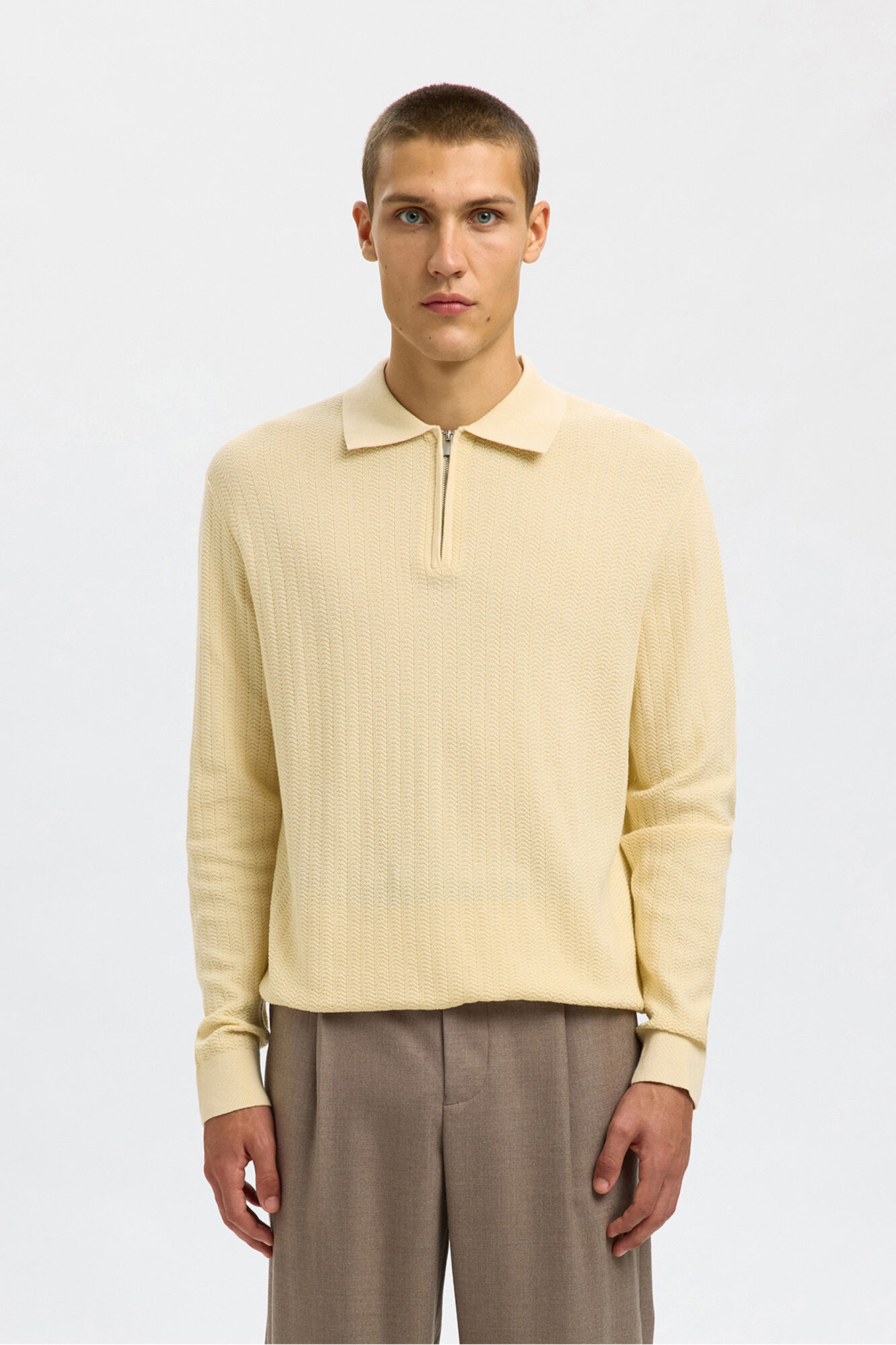 Selected Polo estruturada com meia fecho-&eacute;clair  Tostado