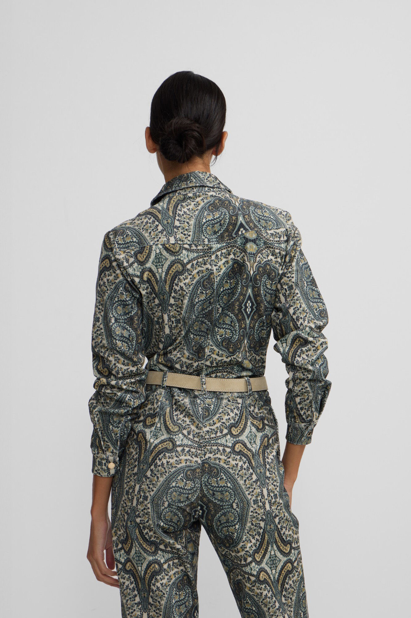 Silbon Macac&atilde;o de veludo cotel&ecirc; com estampado de caxemira Verde