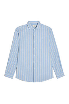Cortefiel Linen/cotton long-sleeved striped shirt Blue