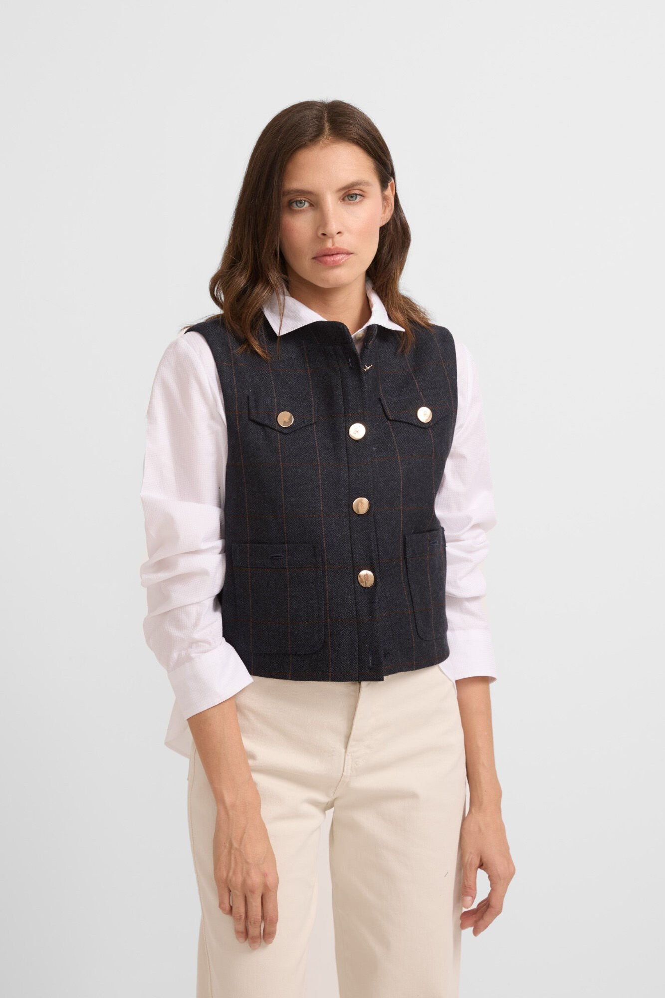 Silbon Herringbone herringbone vest Navy