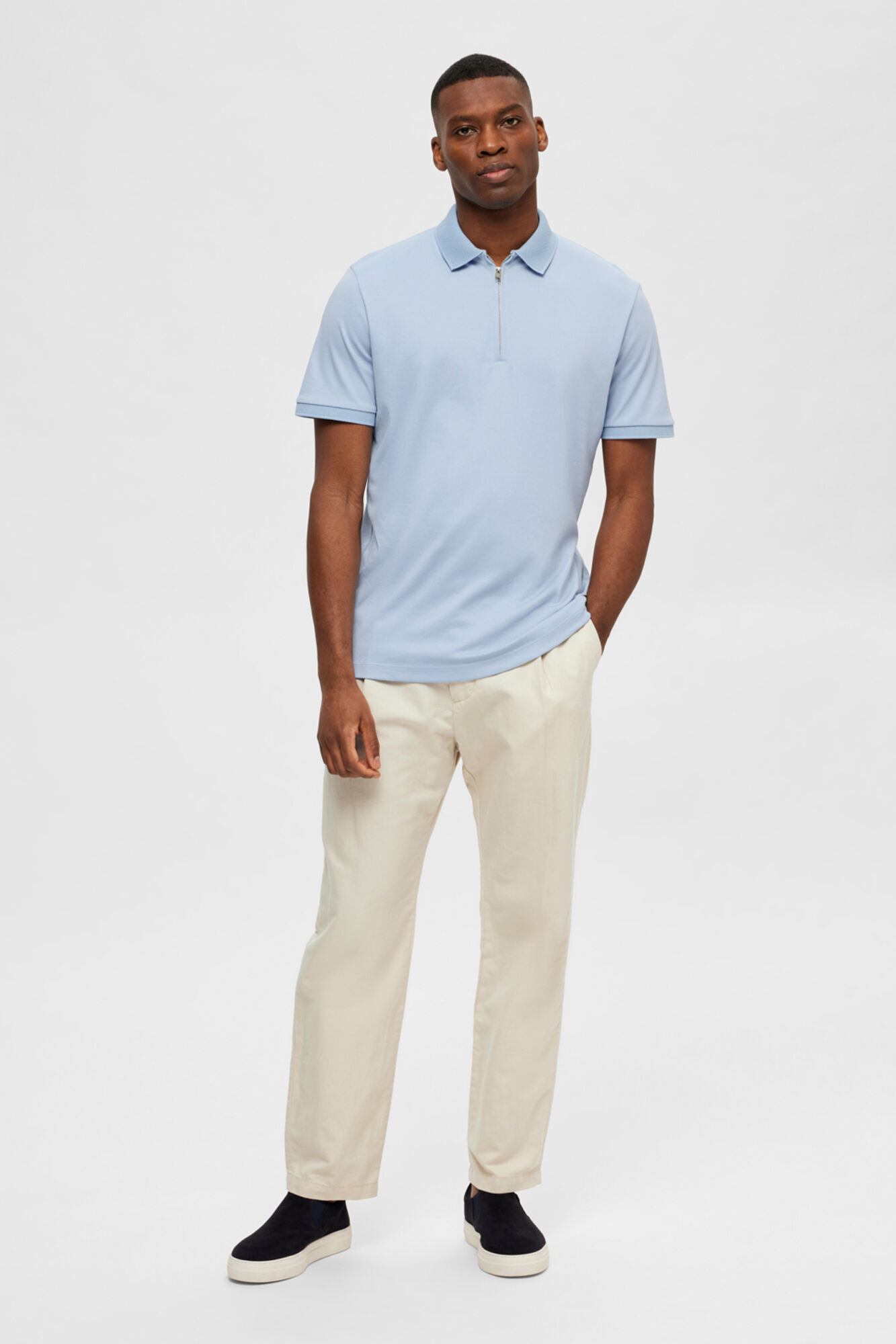 Selected Polo de manga corta con cremallera Azul