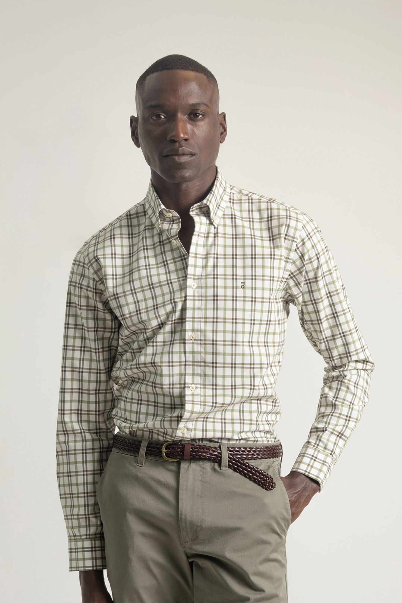 PuroEGO Camisa xadrez de algod&atilde;o slim fit