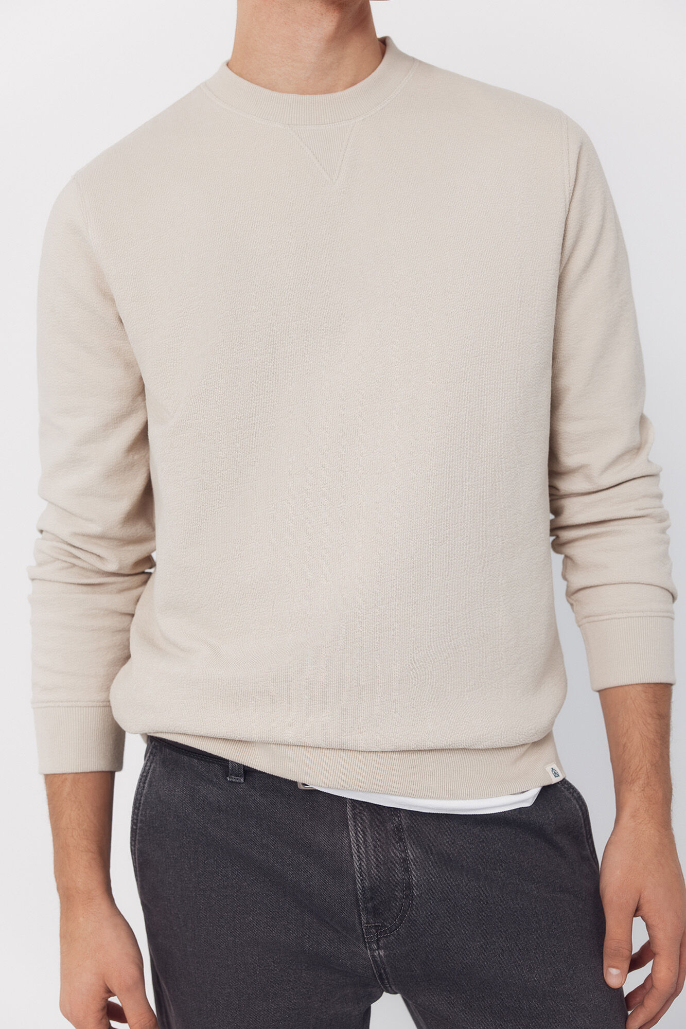 Cortefiel Textured crew neck sweatshirt Beige