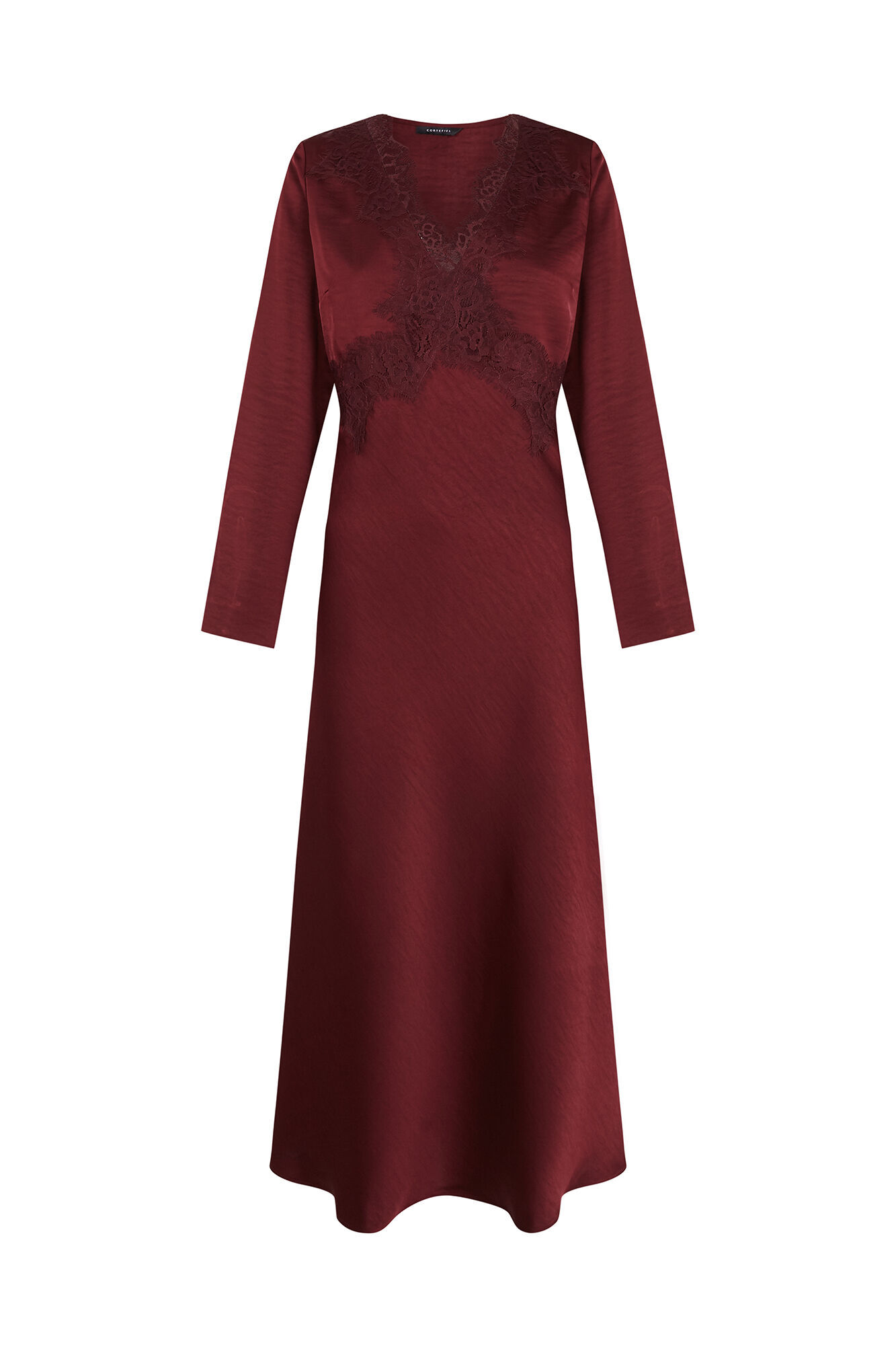 Cortefiel Satin-finish lace dress Red
