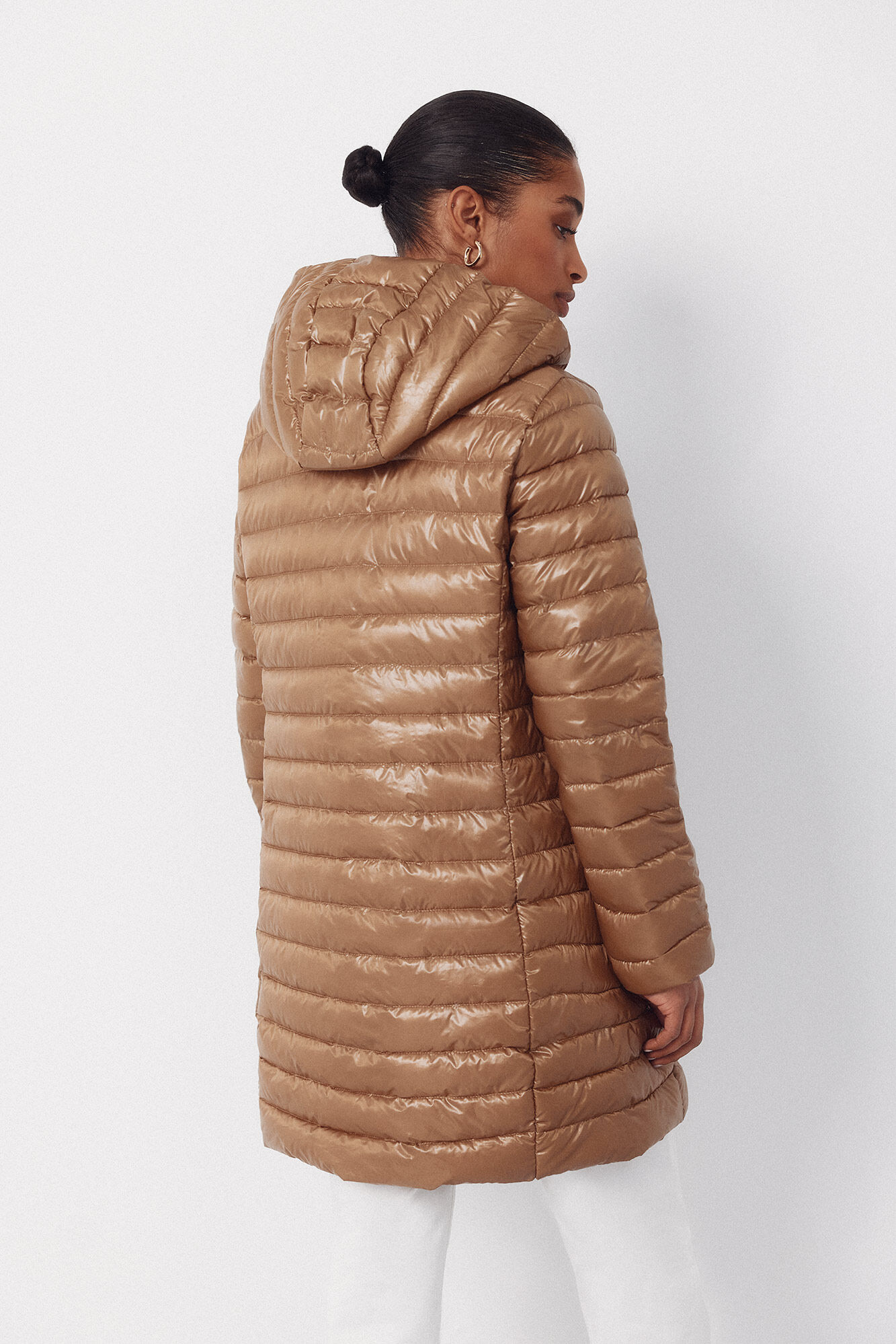 Cortefiel Long quilted coat Printed brown