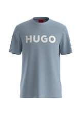 HUGO Camiseta de malha de algod&atilde;o com regular fit e logo estampado Azul