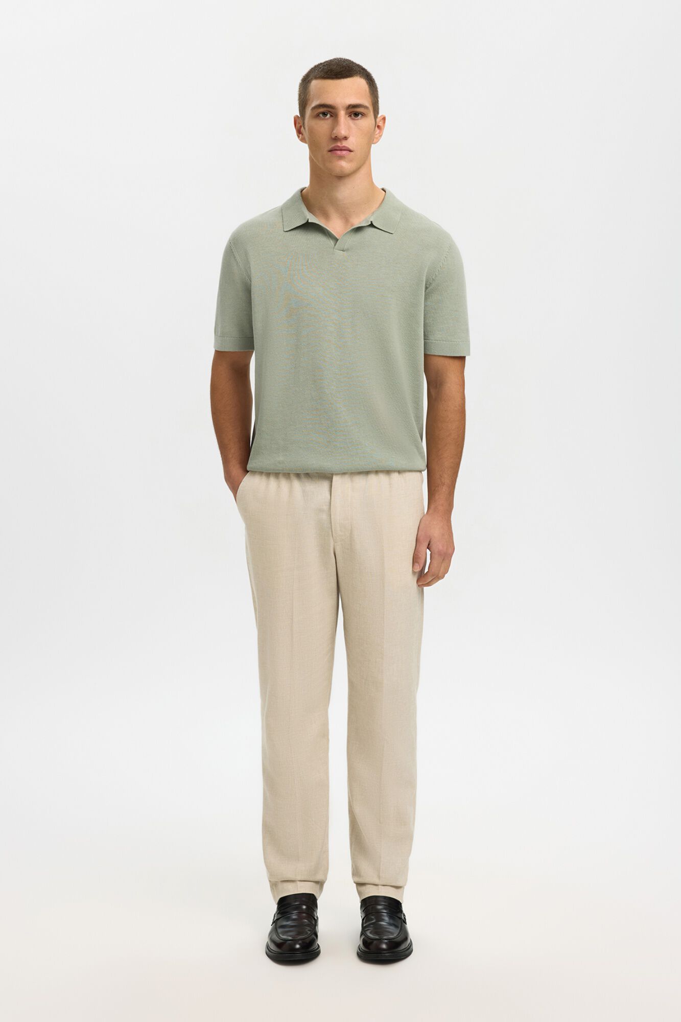 Selected Polo de malha com gola aberta