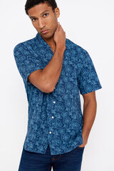 Cortefiel Printed slub cotton shirt Blue