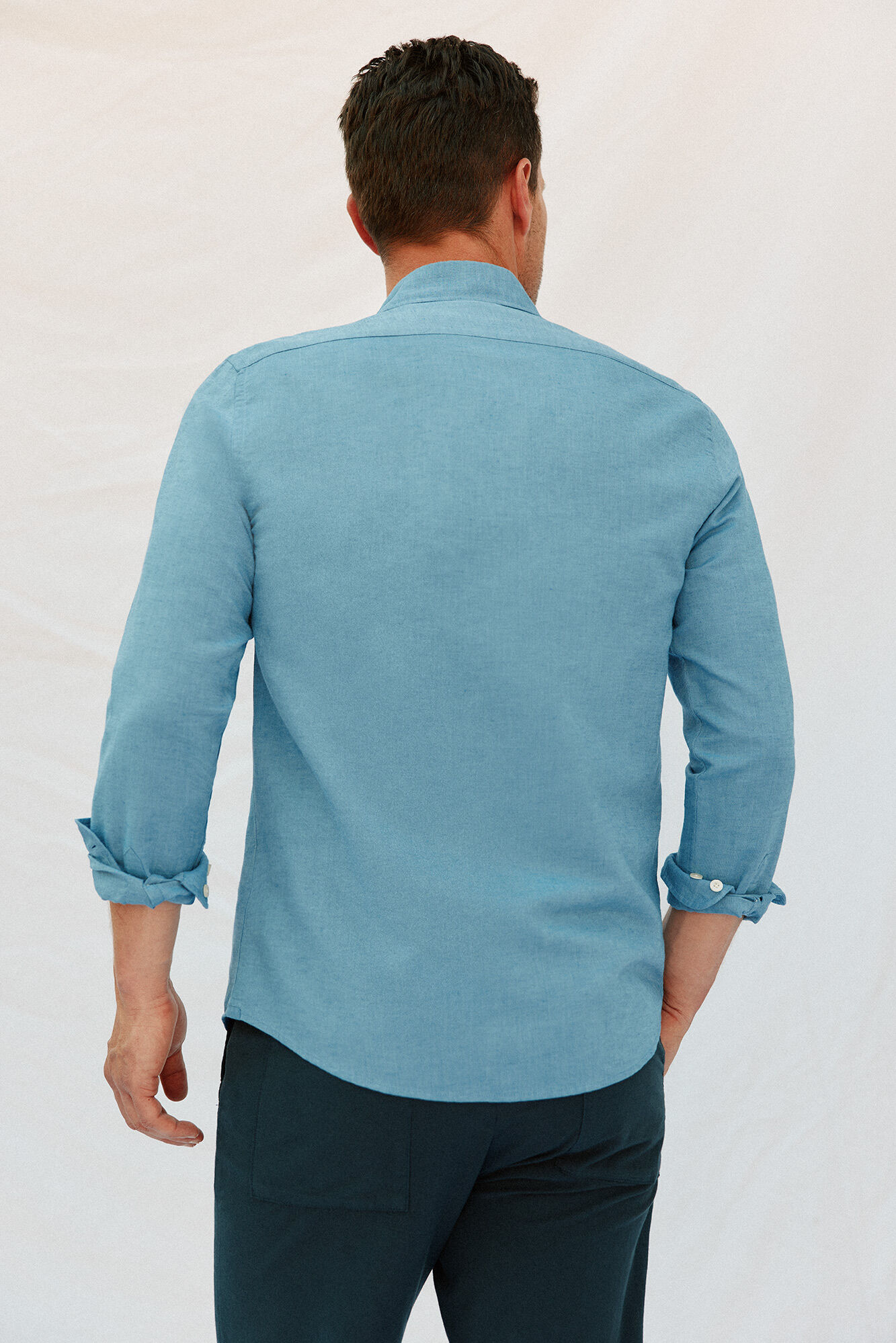 Cortefiel Camisa linho algod&atilde;o liso Azul